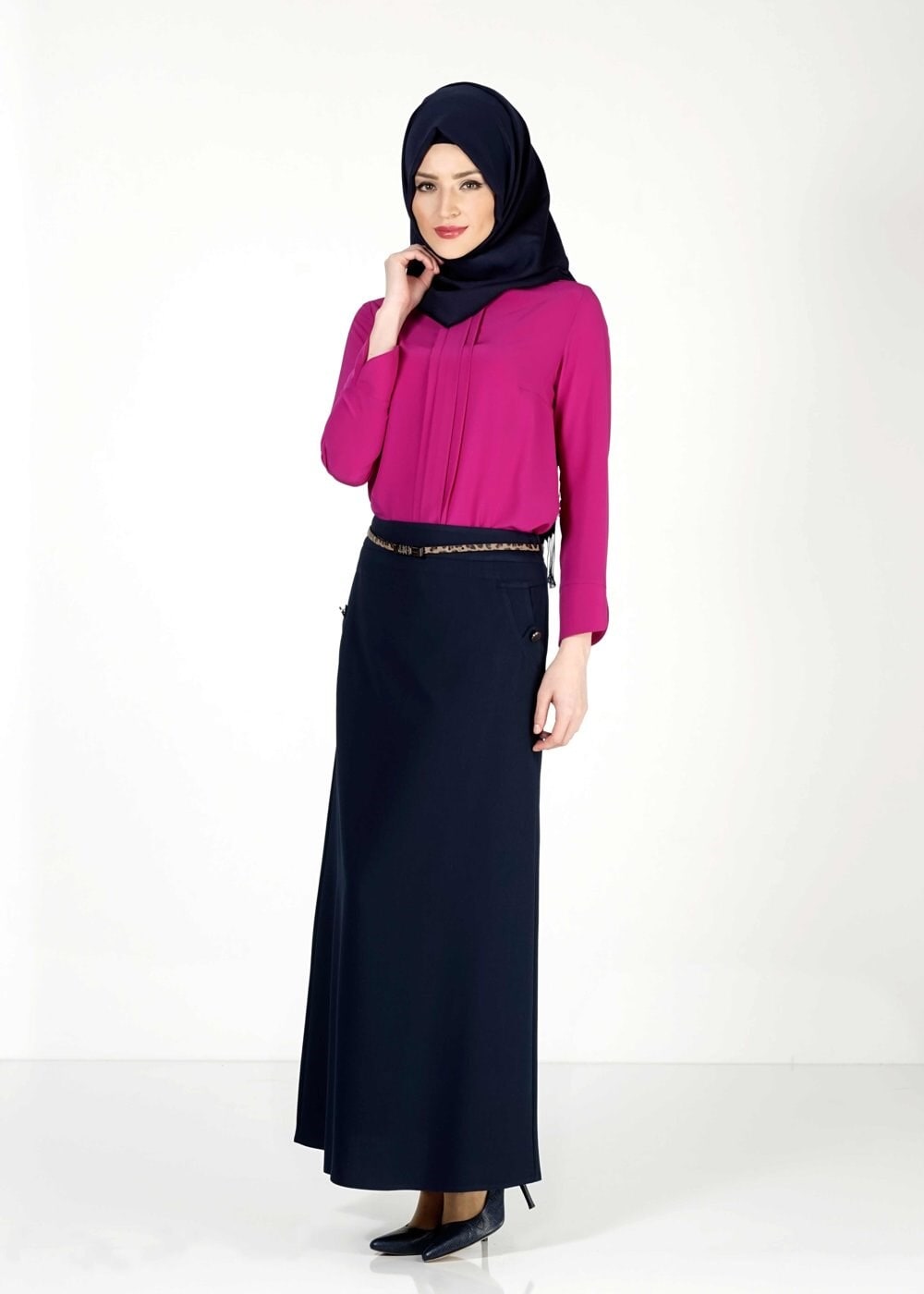 Tesettür giyim LACİVERT DÜĞME DETAYLI ETEK 6768