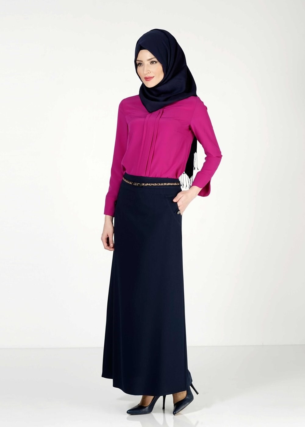 Tesettür giyim LACİVERT DÜĞME DETAYLI ETEK 6768