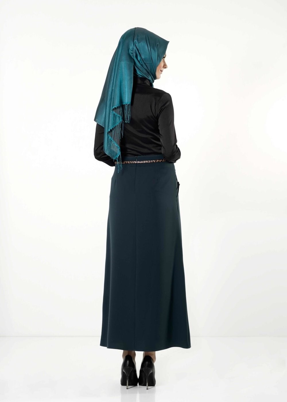 Tesettür giyim MAVİ DÜĞME DETAYLI ETEK 6768