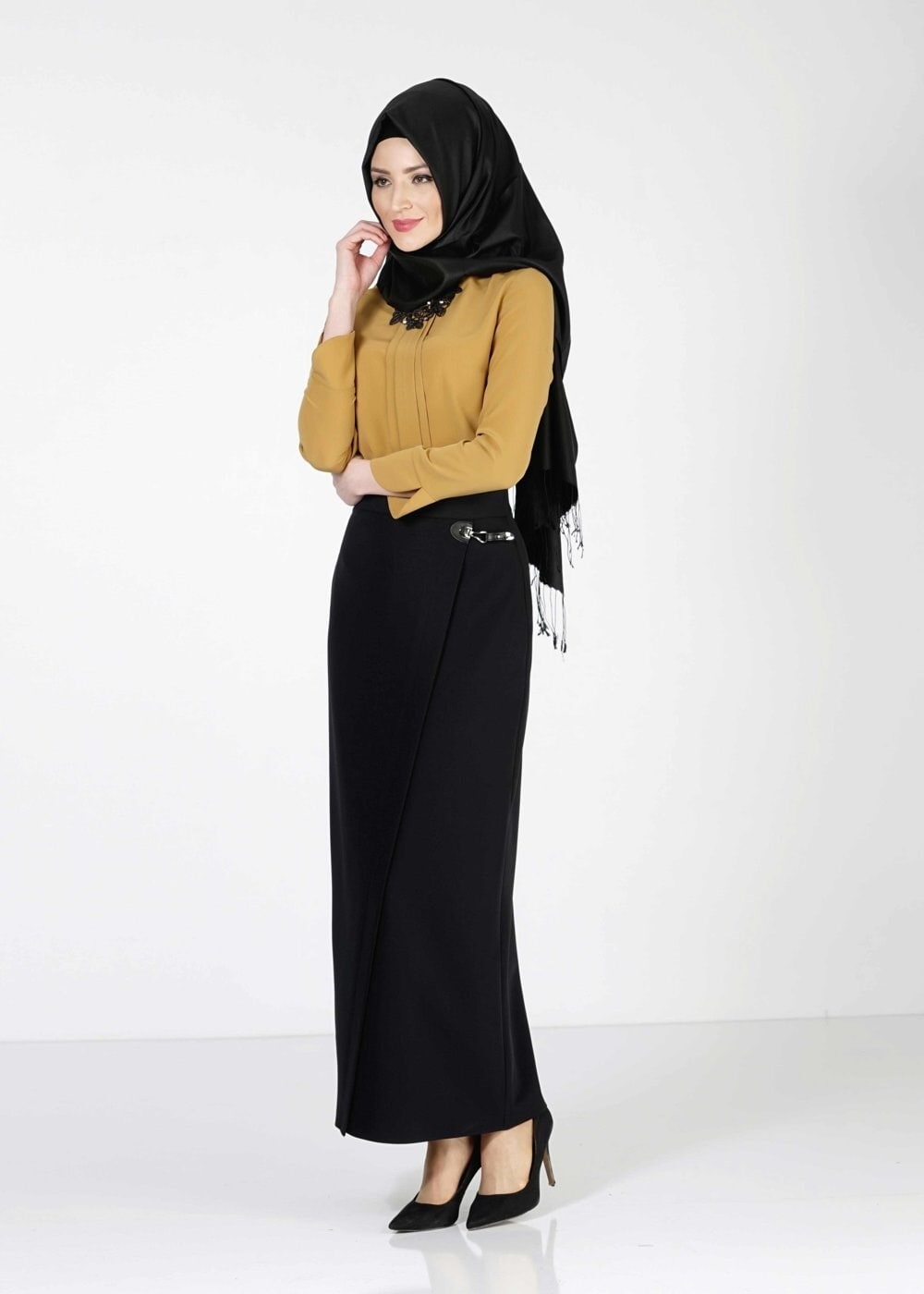Tesettür giyim SİYAH TOKA DETAYLI ETEK 6769 