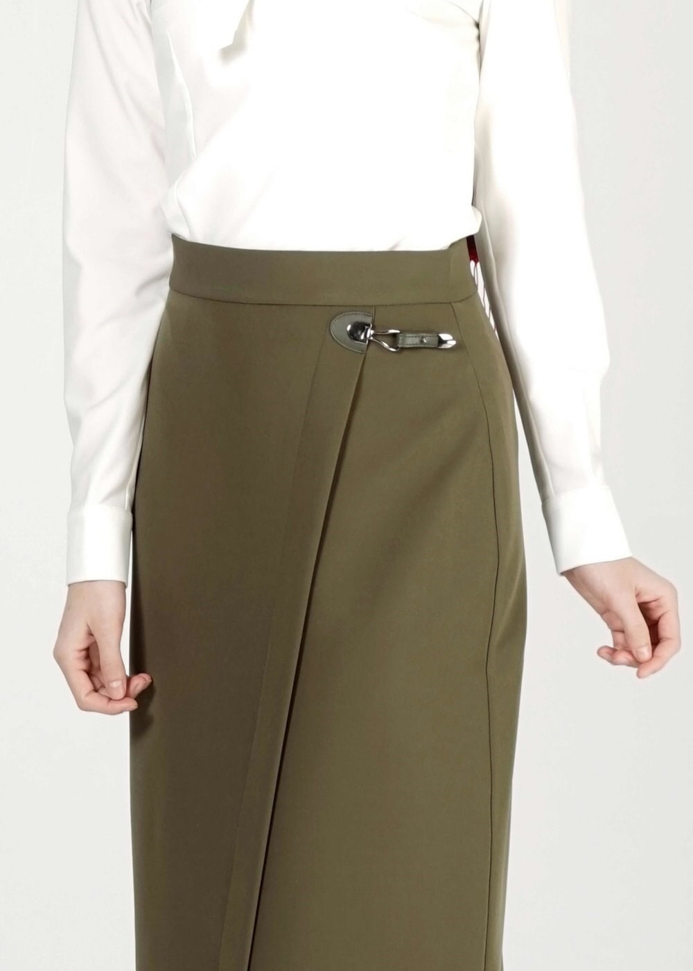 Tesettür giyim HAKİ TOKA DETAYLI ETEK 6769 