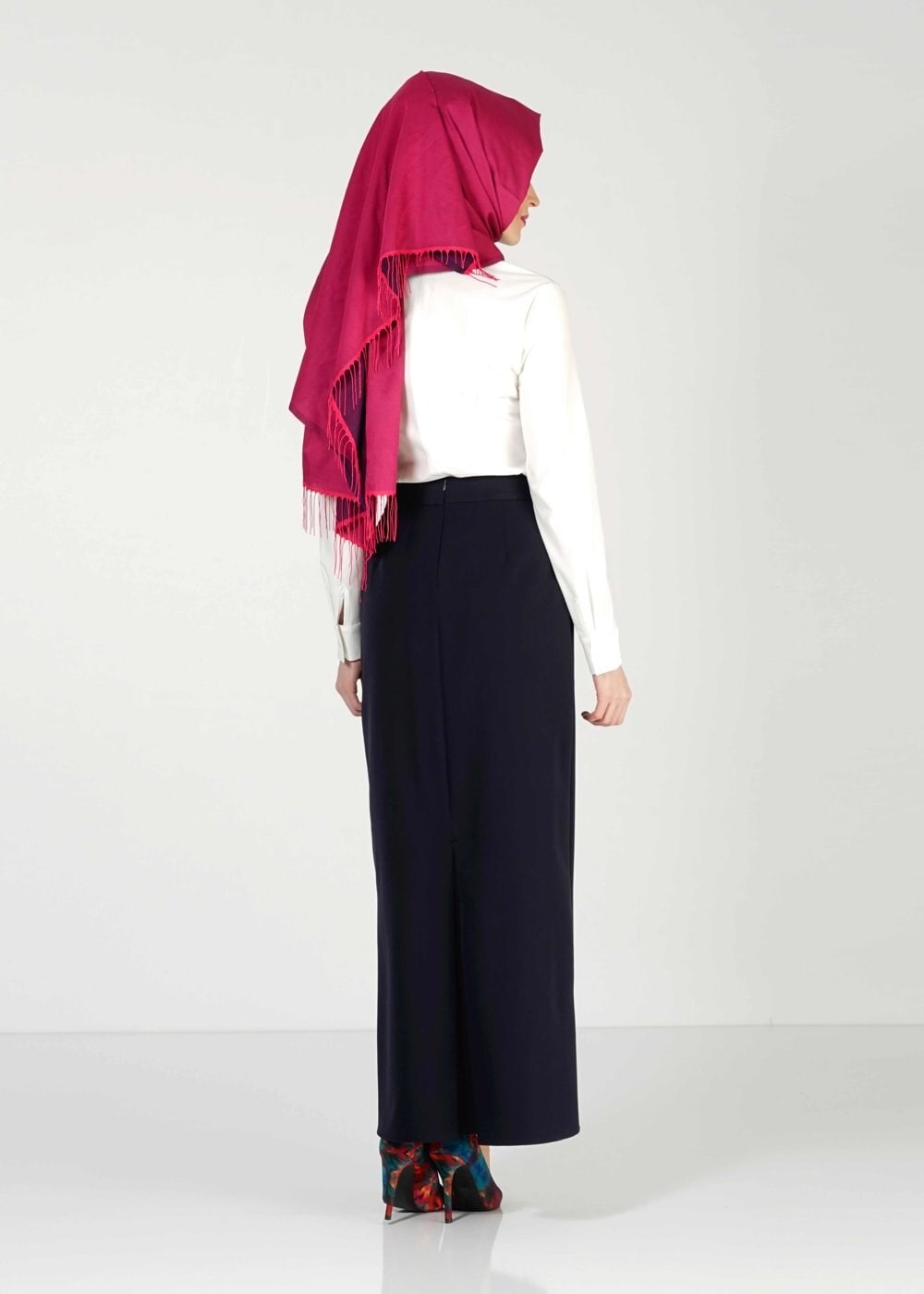 Tesettür giyim LACİVERT TOKA DETAYLI ETEK 6769 