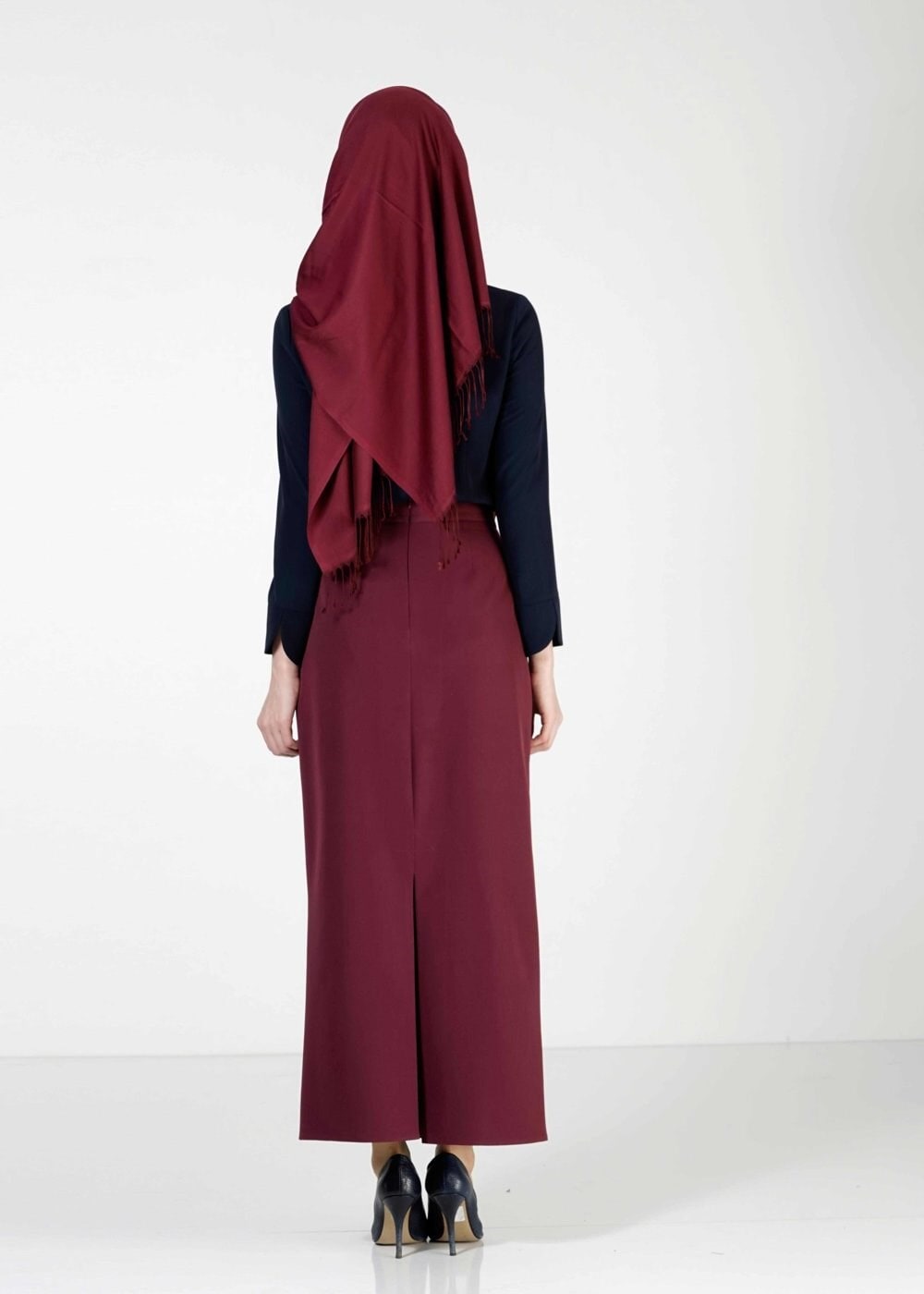 Tesettür giyim BORDO TOKA DETAYLI ETEK 6769 