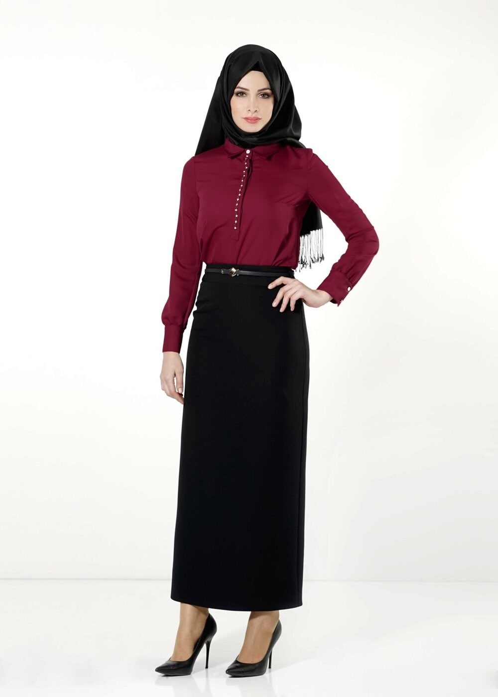 Tesettür giyim SİYAH DÜZ KESİM ETEK 6770 