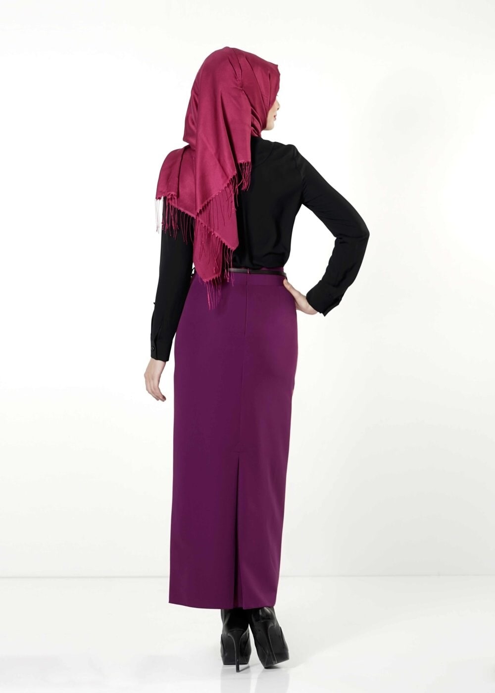Tesettür giyim MOR DÜZ KESİM ETEK 6770 