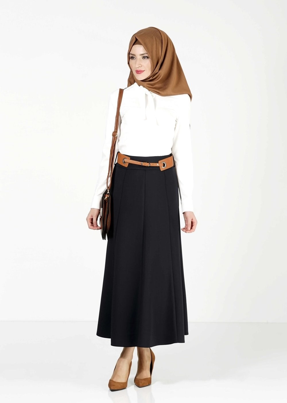 Tesettür giyim SİYAH PARÇALI ETEK 6773 
