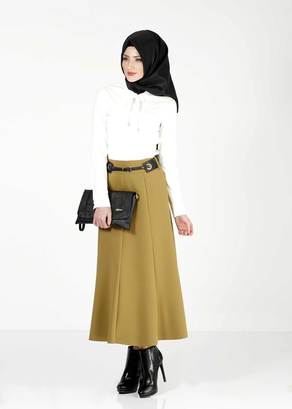 Tesettür giyim SARI PARÇALI ETEK 6773 