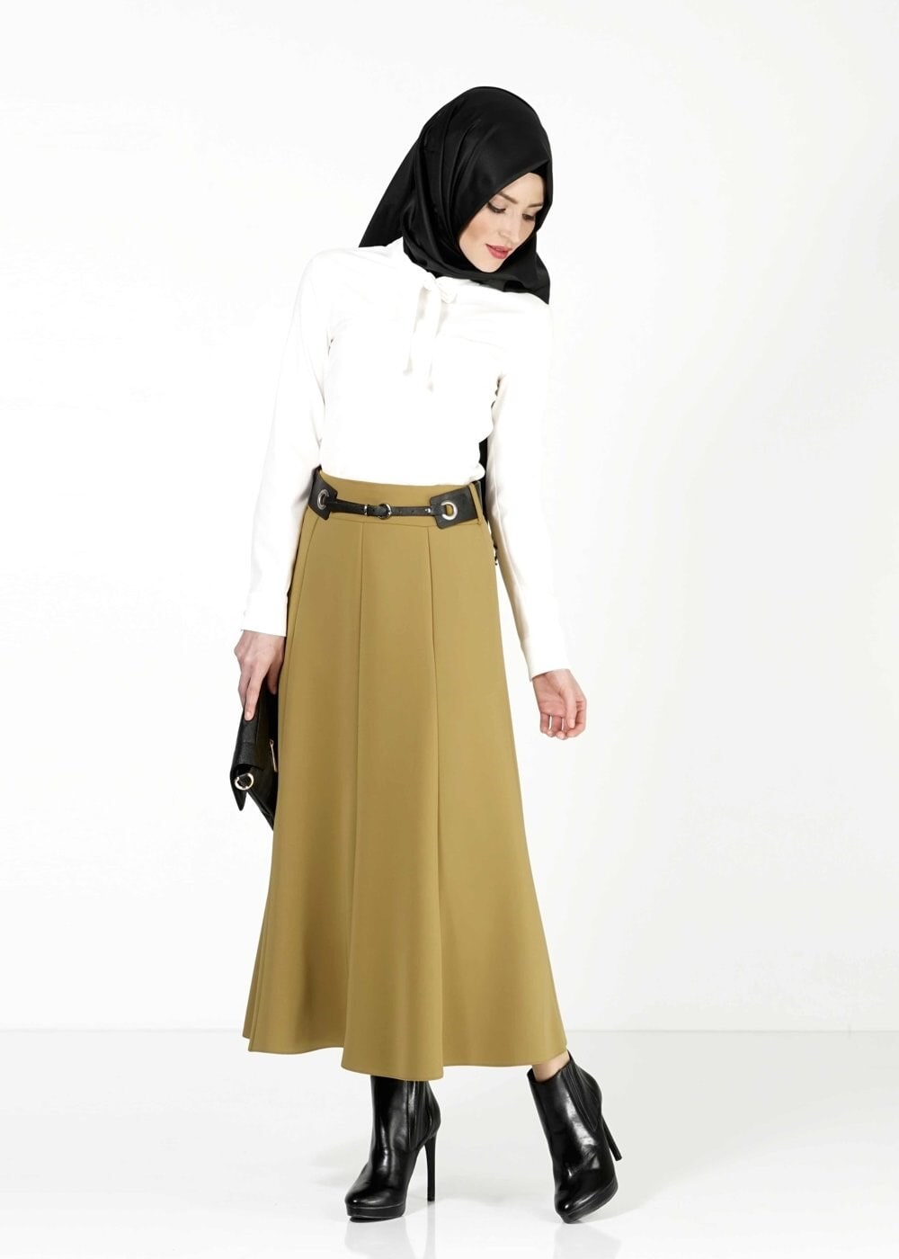 Tesettür giyim SARI PARÇALI ETEK 6773 