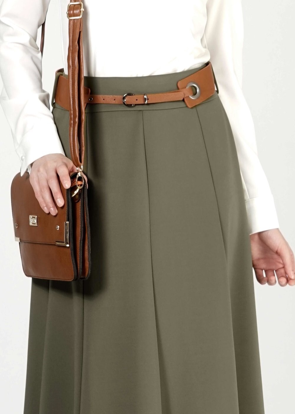 Tesettür giyim HAKİ PARÇALI ETEK 6773 