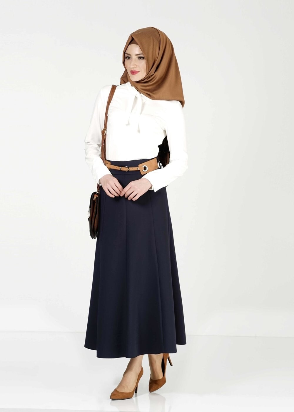 Tesettür giyim LACİVERT PARÇALI ETEK 6773 