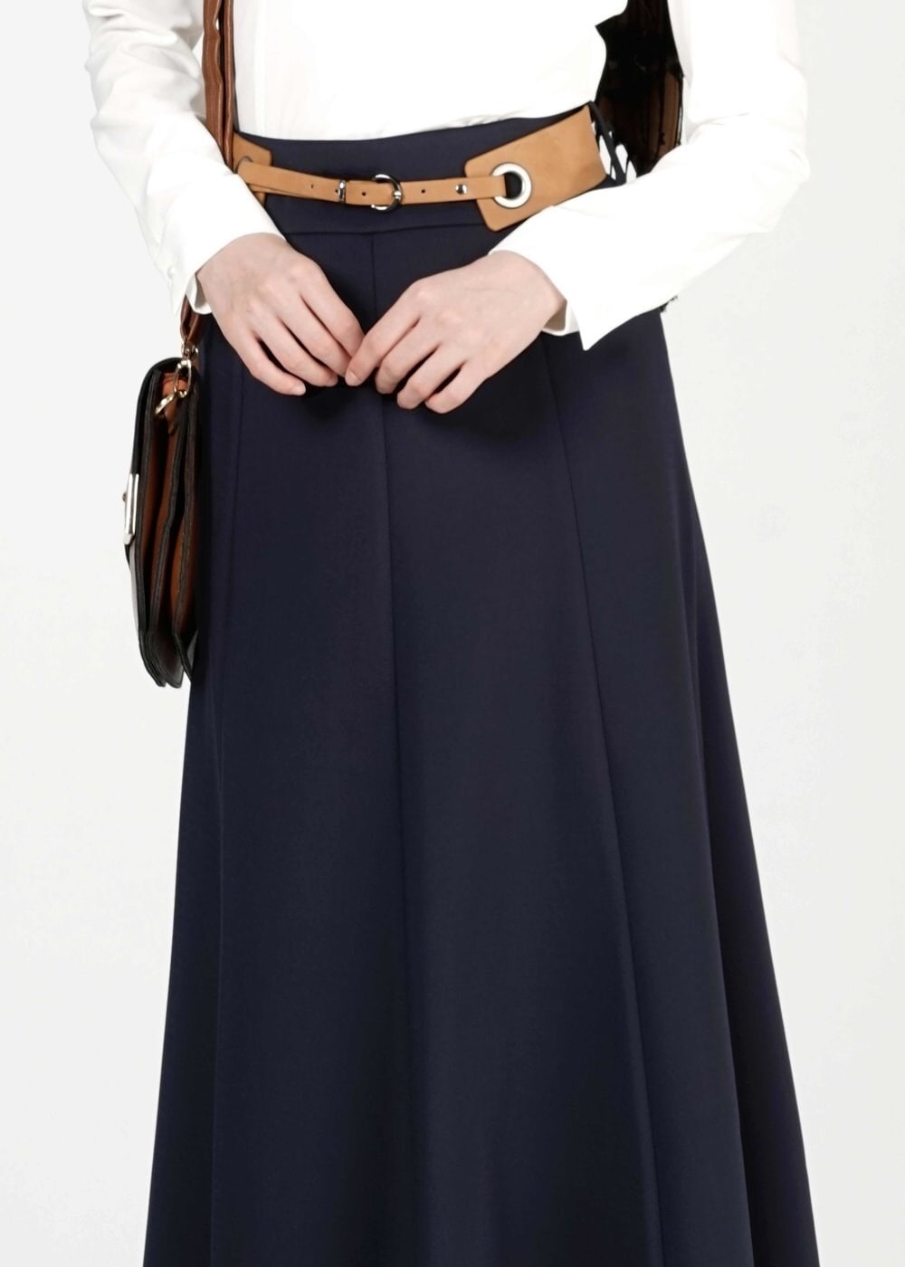 Tesettür giyim LACİVERT PARÇALI ETEK 6773 