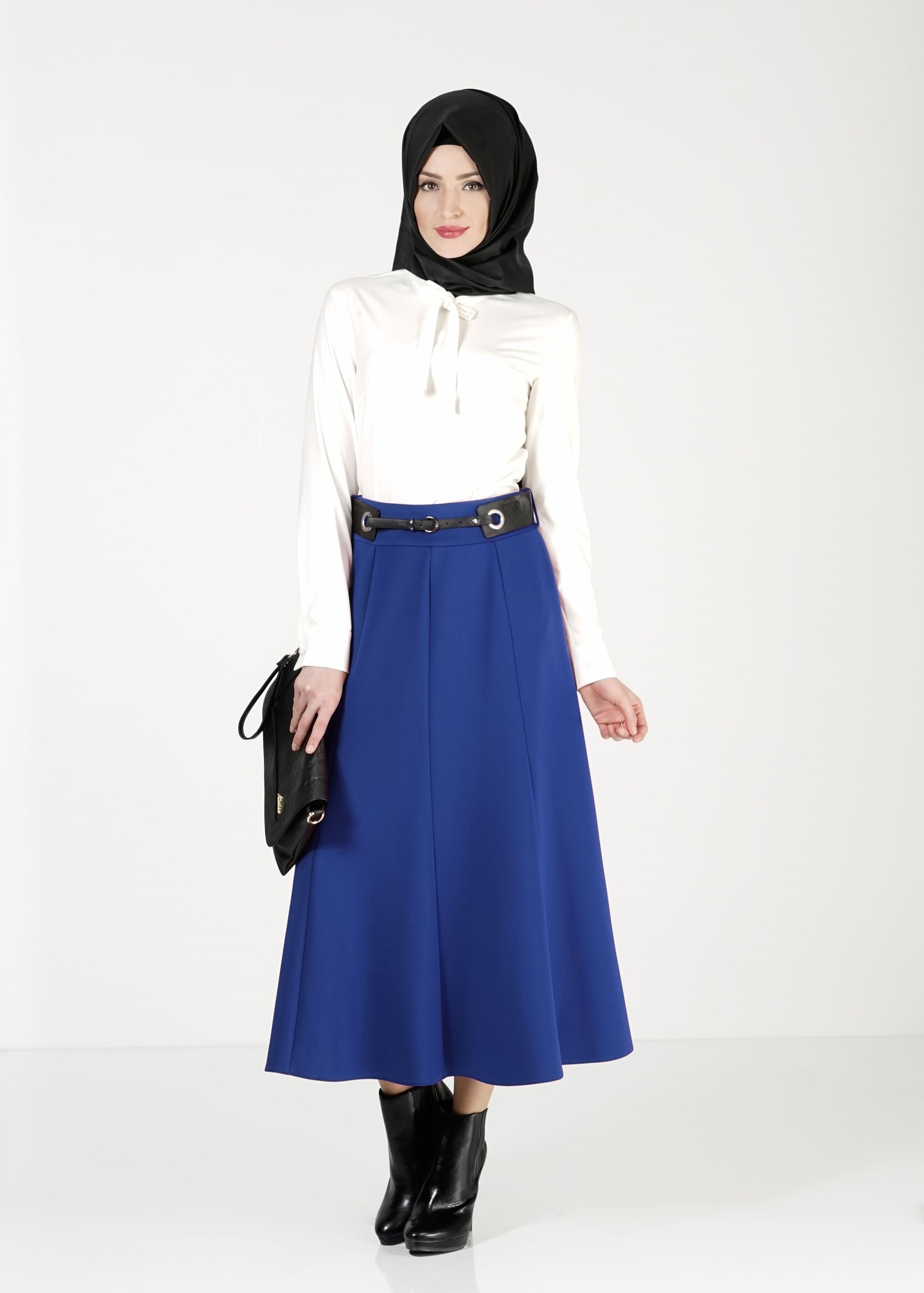 Tesettür giyim LACİVERT PARÇALI ETEK 6773 