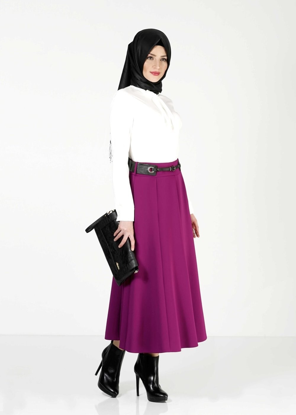 Tesettür giyim MOR PARÇALI ETEK 6773 