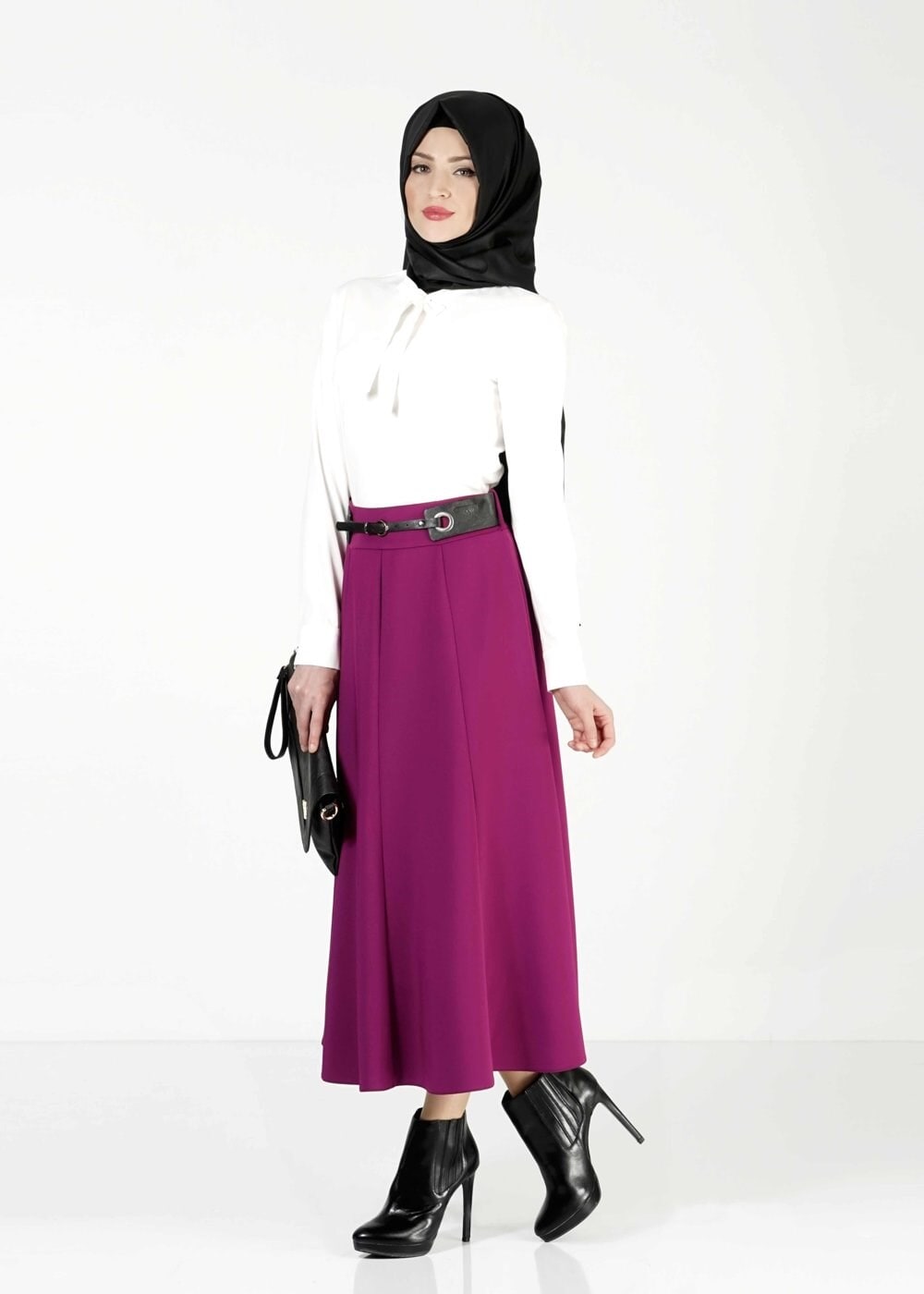 Tesettür giyim MOR PARÇALI ETEK 6773 