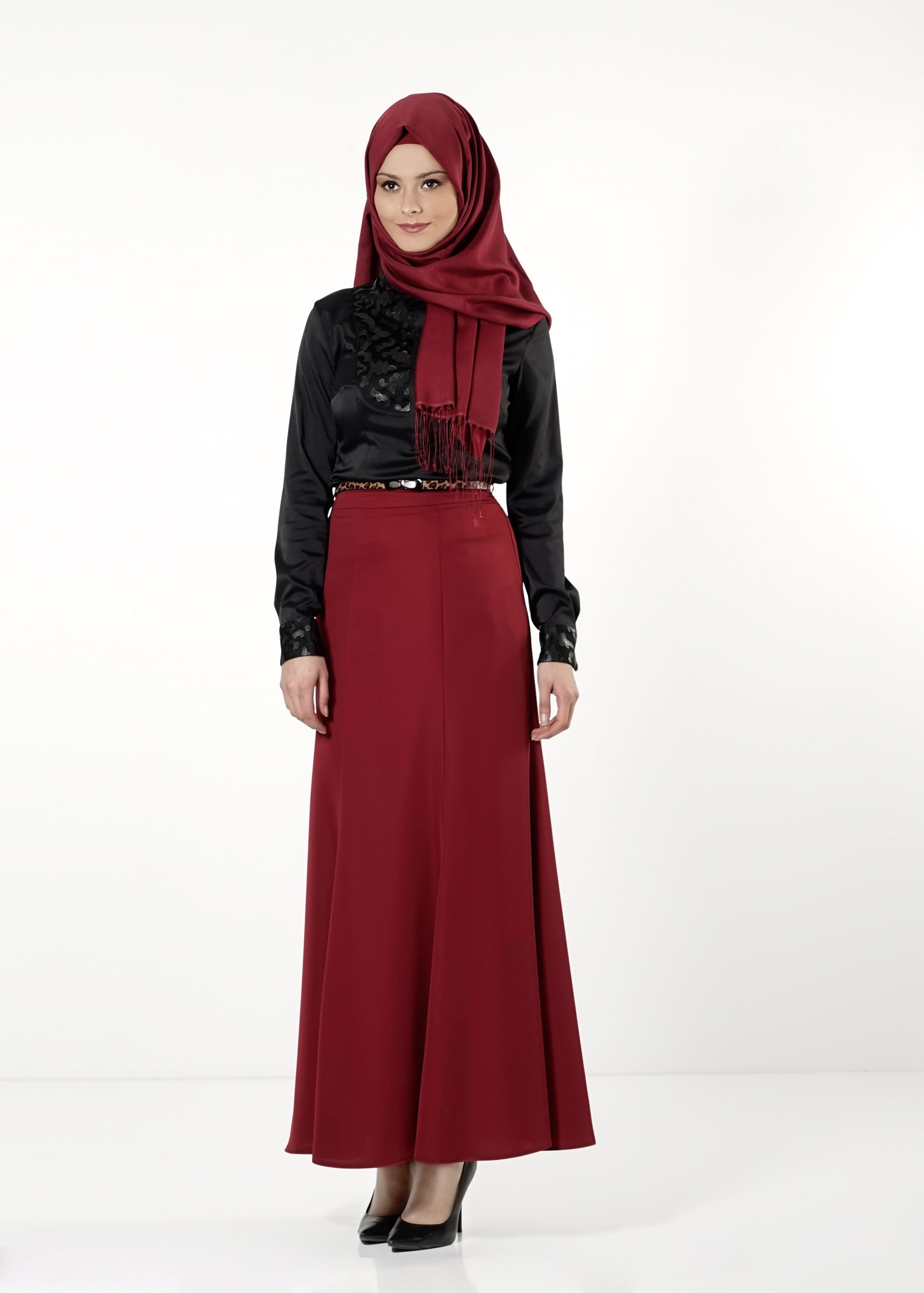 Tesettür giyim BORDO A KESİM ETEK 6775 