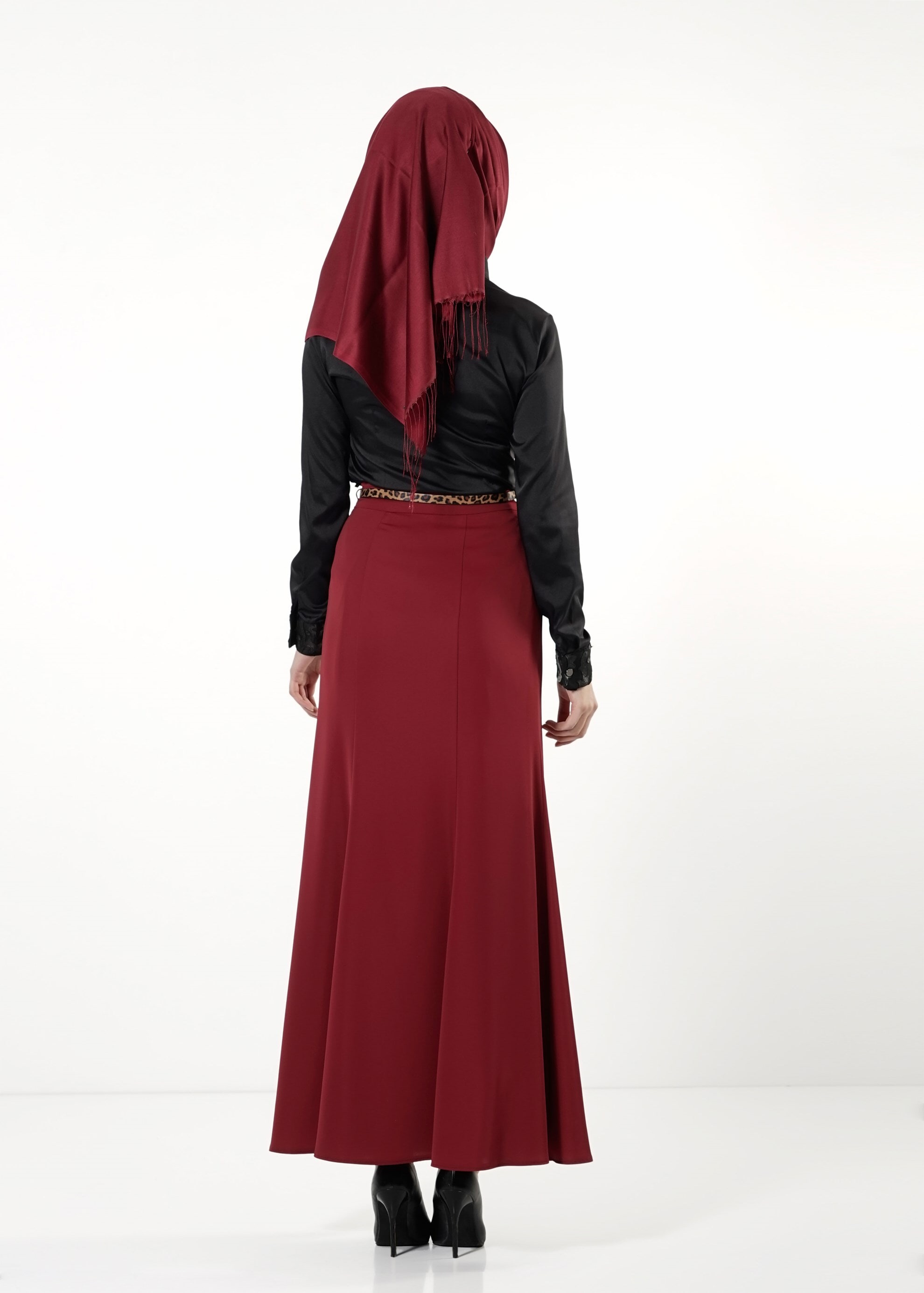 Tesettür giyim BORDO A KESİM ETEK 6775 