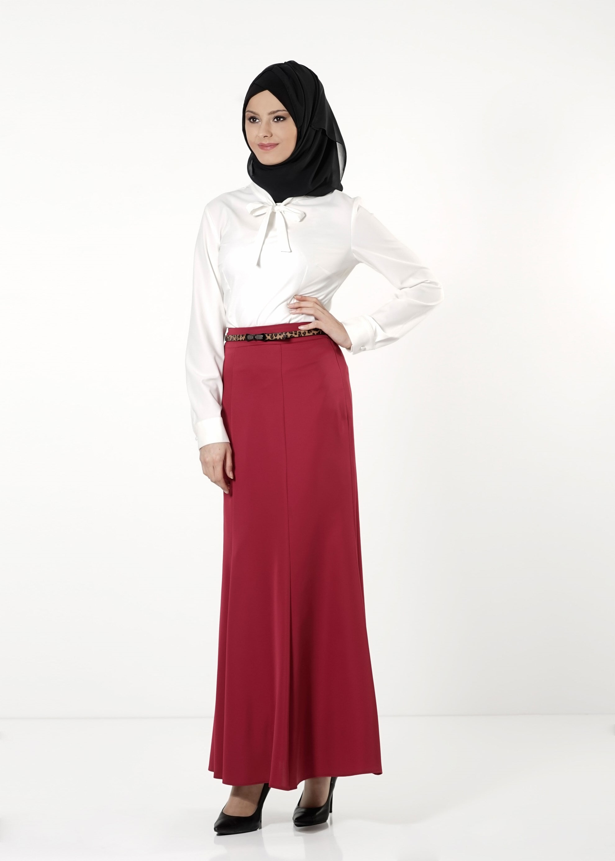 Tesettür giyim BORDO A KESİM ETEK 6775 
