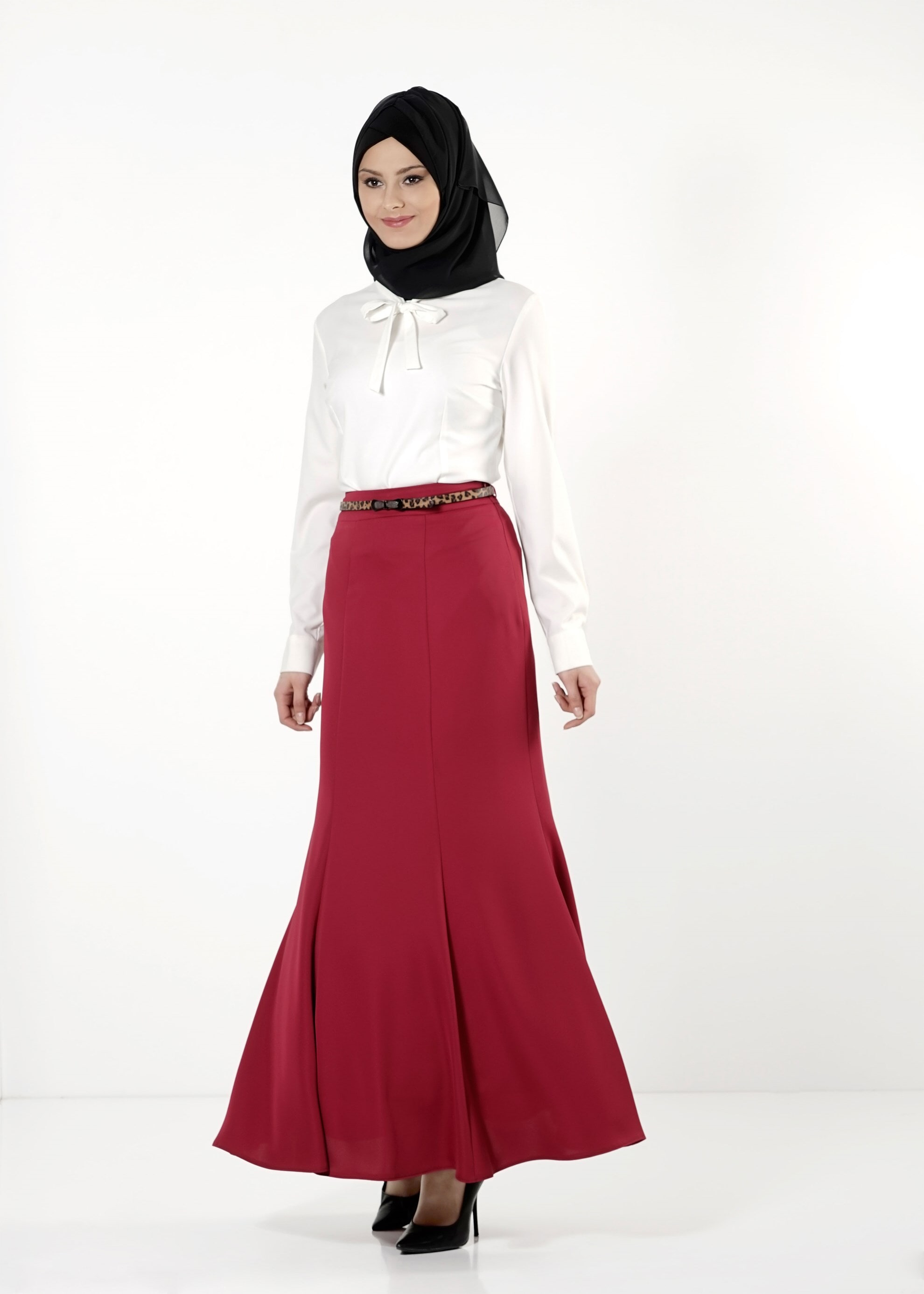 Tesettür giyim BORDO A KESİM ETEK 6775 