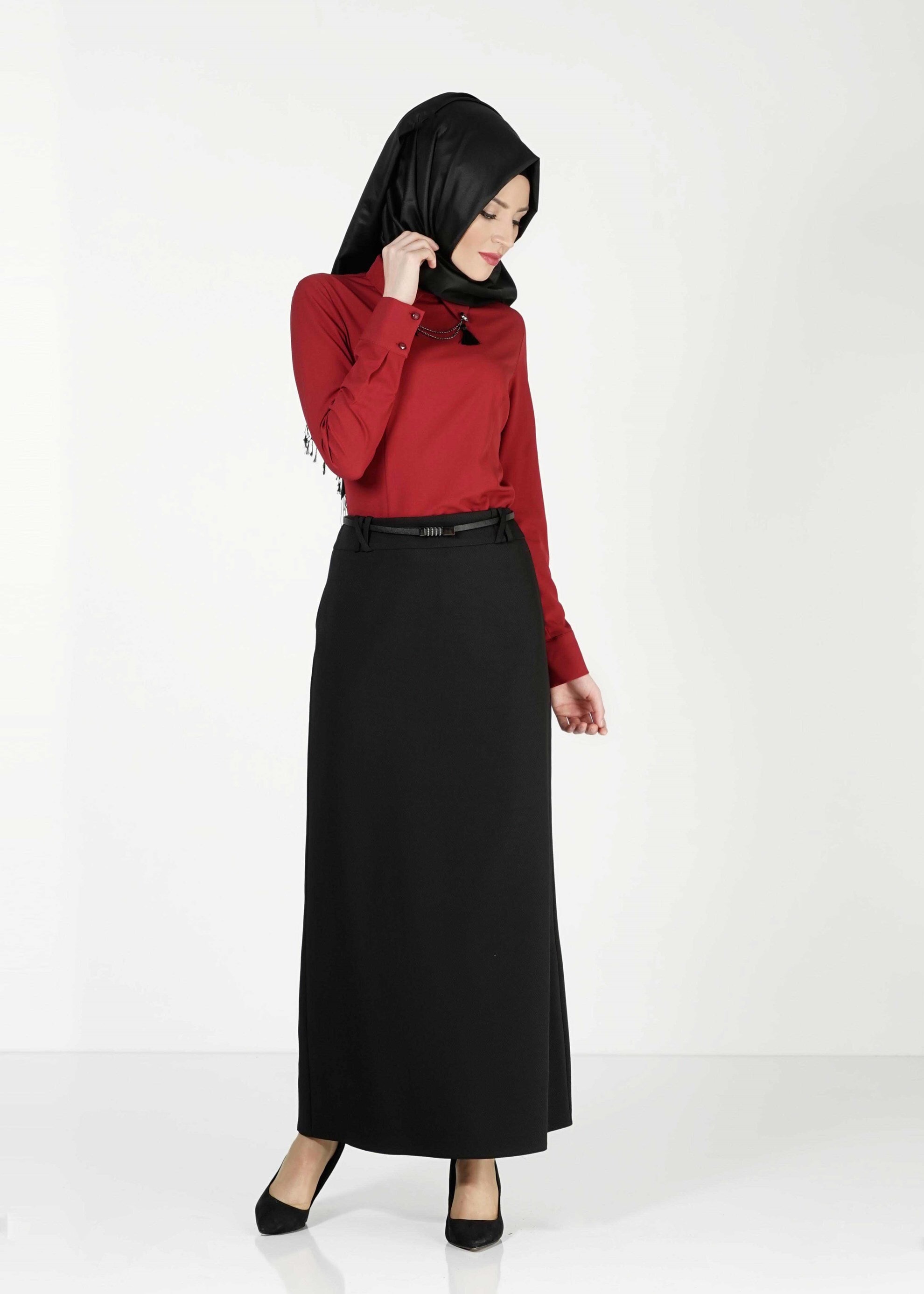 Tesettür giyim SİYAH DÜZ KESİM ETEK 6776 
