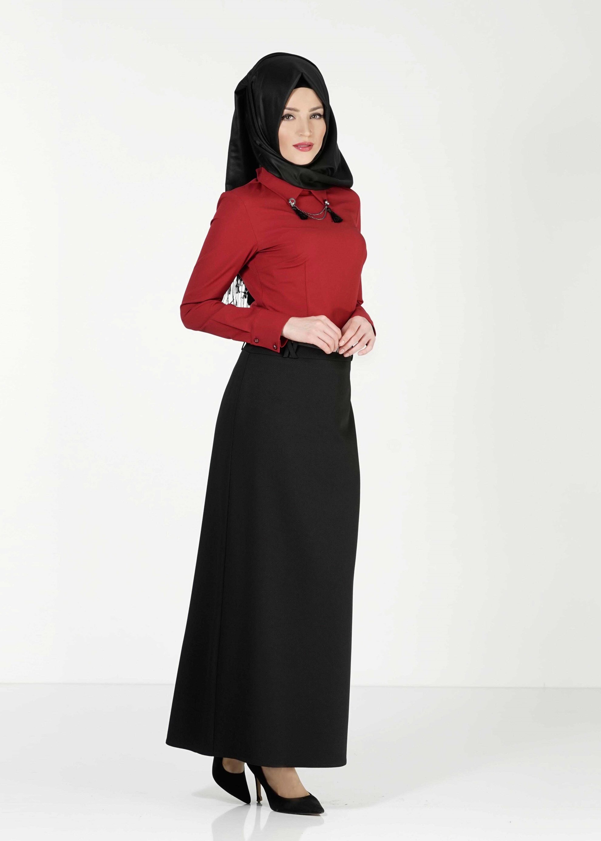 Tesettür giyim SİYAH DÜZ KESİM ETEK 6776 