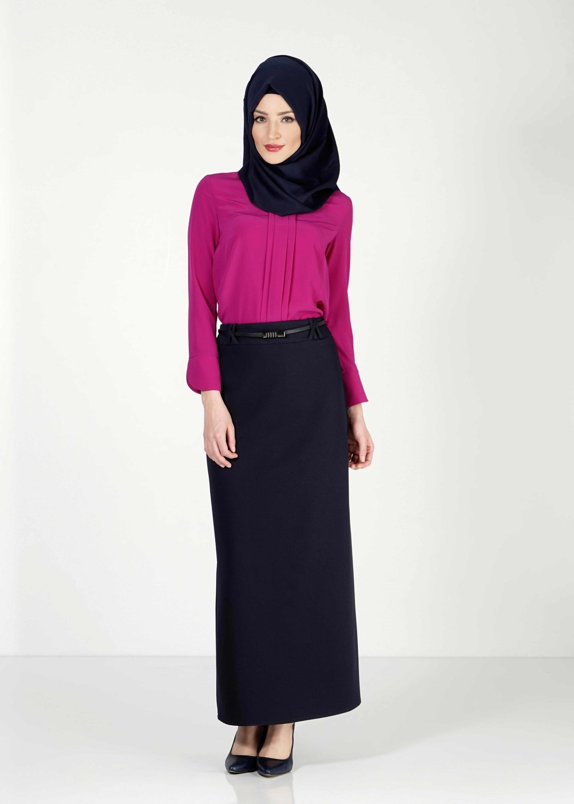 Tesettür giyim LACİVERT DÜZ KESİM ETEK 6776 