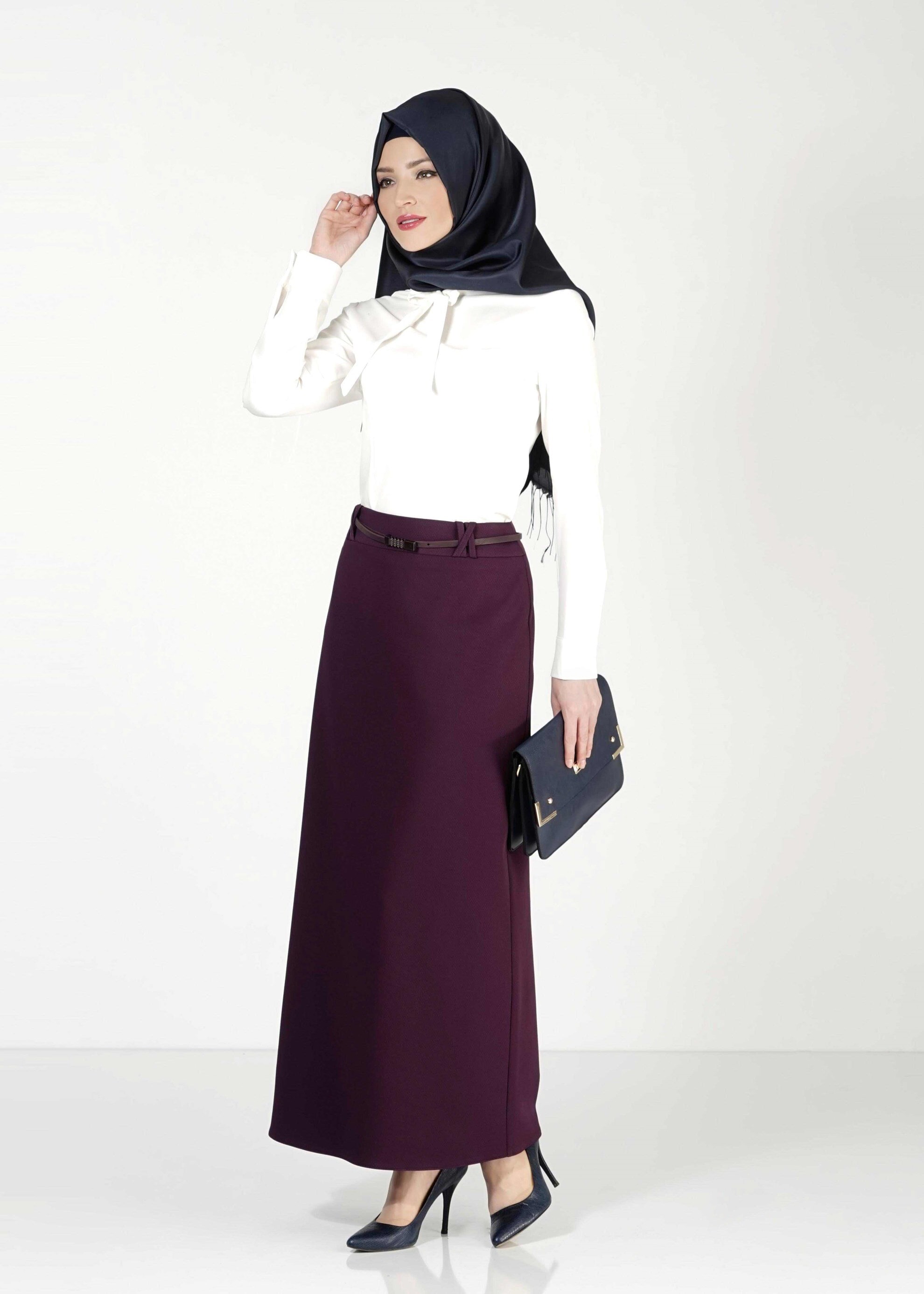 Tesettür giyim MÜRDÜM DÜZ KESİM ETEK 6776 