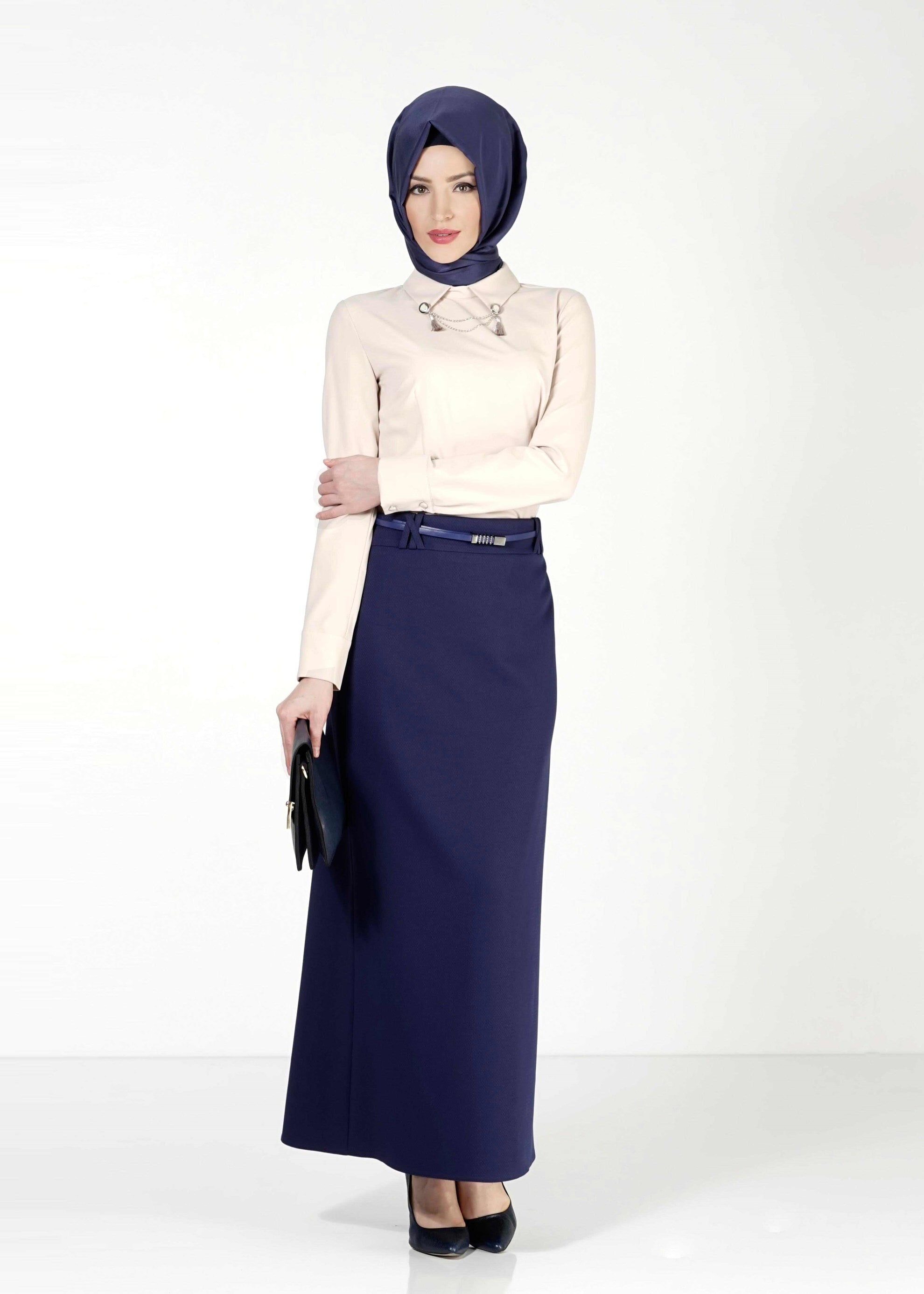 Tesettür giyim LACİVERT DÜZ KESİM ETEK 6776 