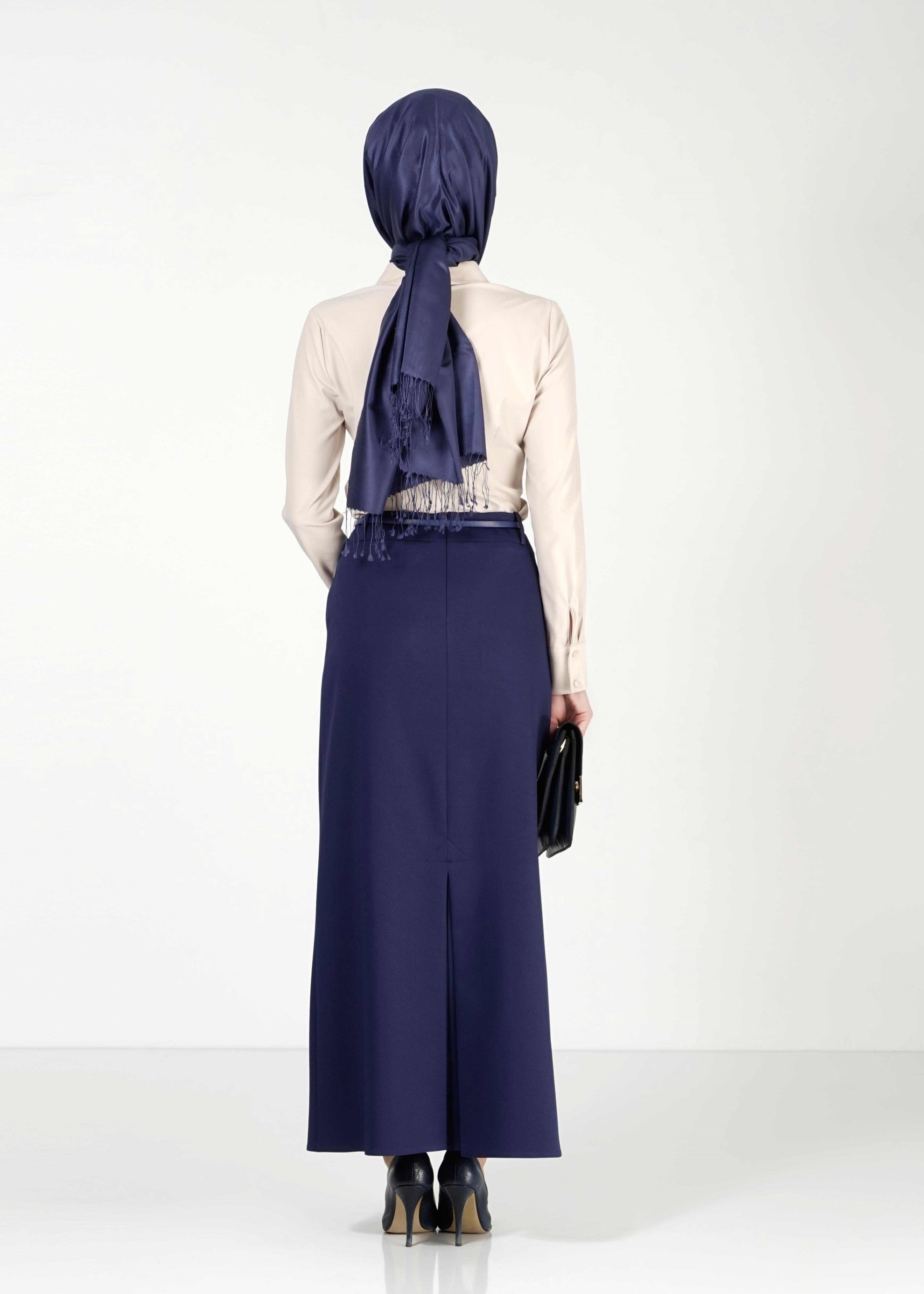 Tesettür giyim LACİVERT DÜZ KESİM ETEK 6776 