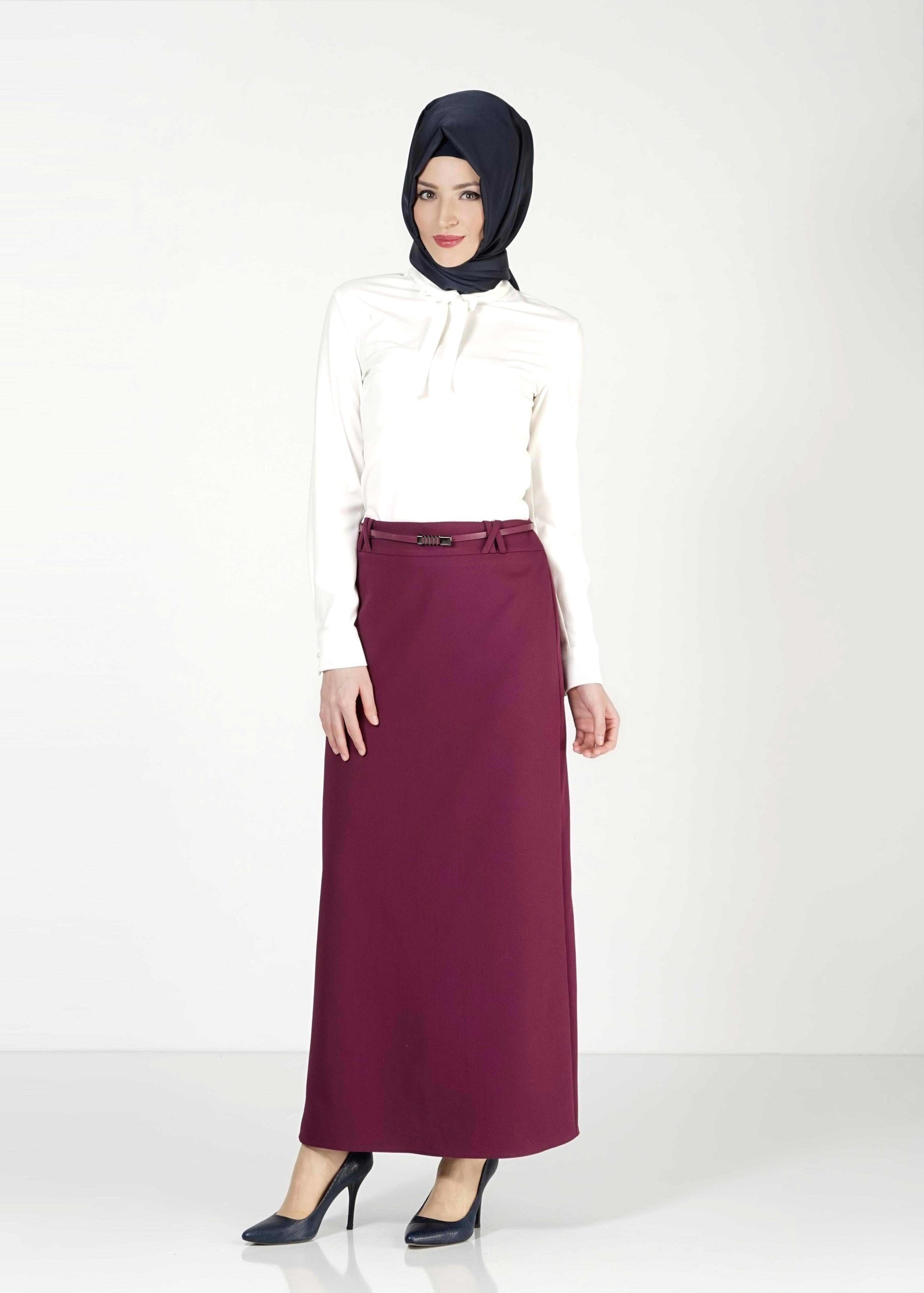 Tesettür giyim MOR DÜZ KESİM ETEK 6776 