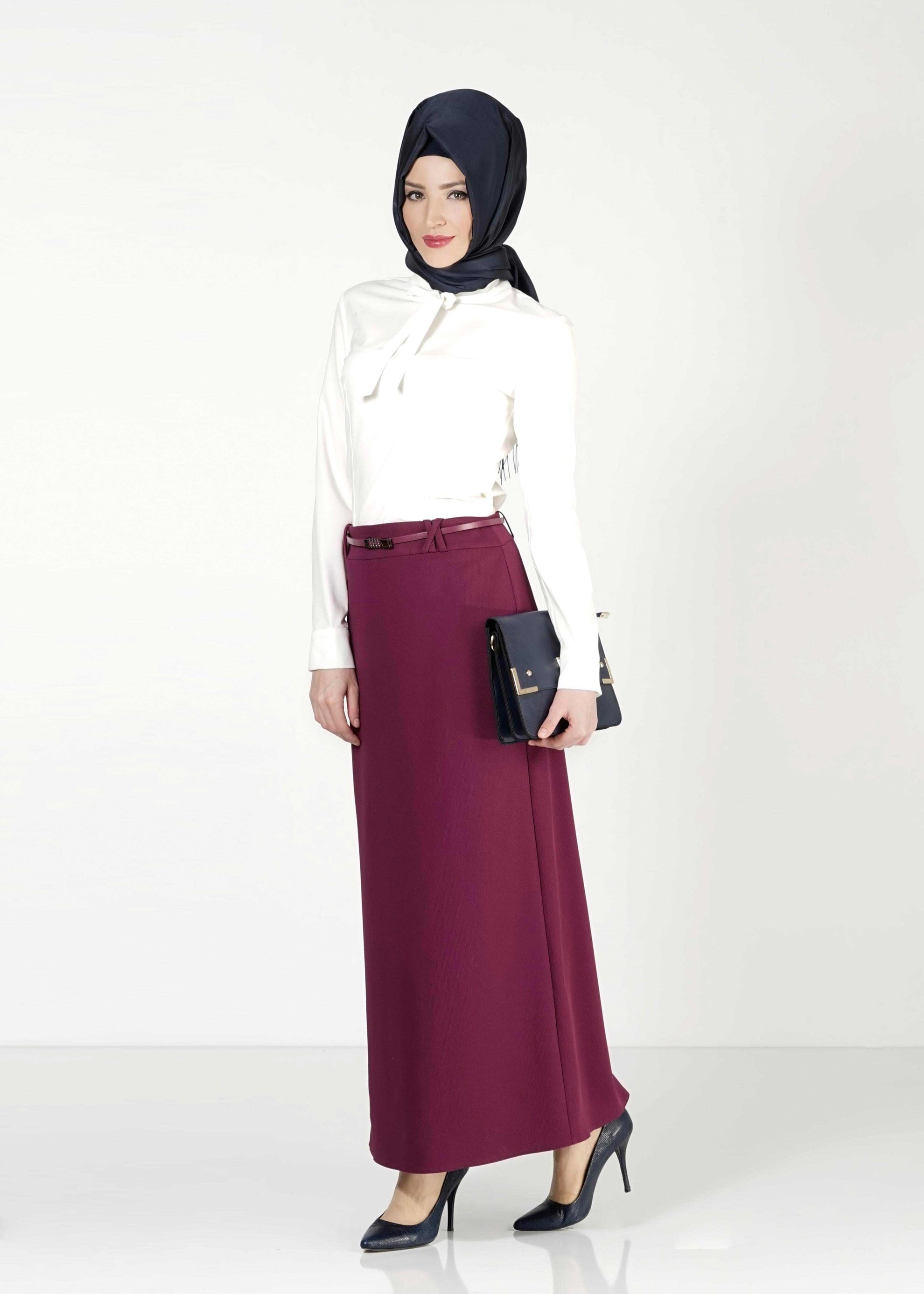 Tesettür giyim MOR DÜZ KESİM ETEK 6776 