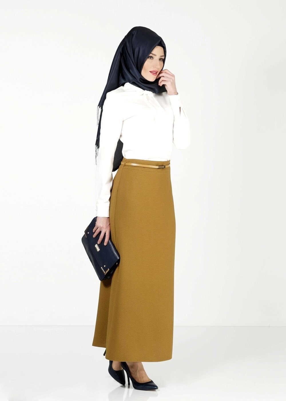 Tesettür giyim SARI A KESİM ETEK 6778 