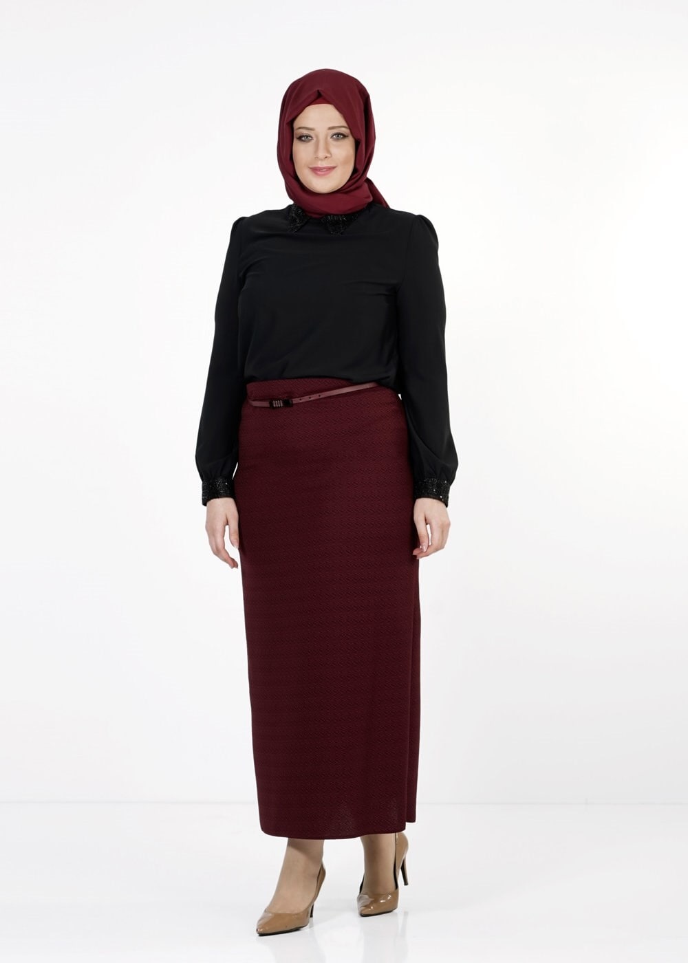 Tesettür giyim MÜRDÜM DÜZ KESİM ETEK 6779 