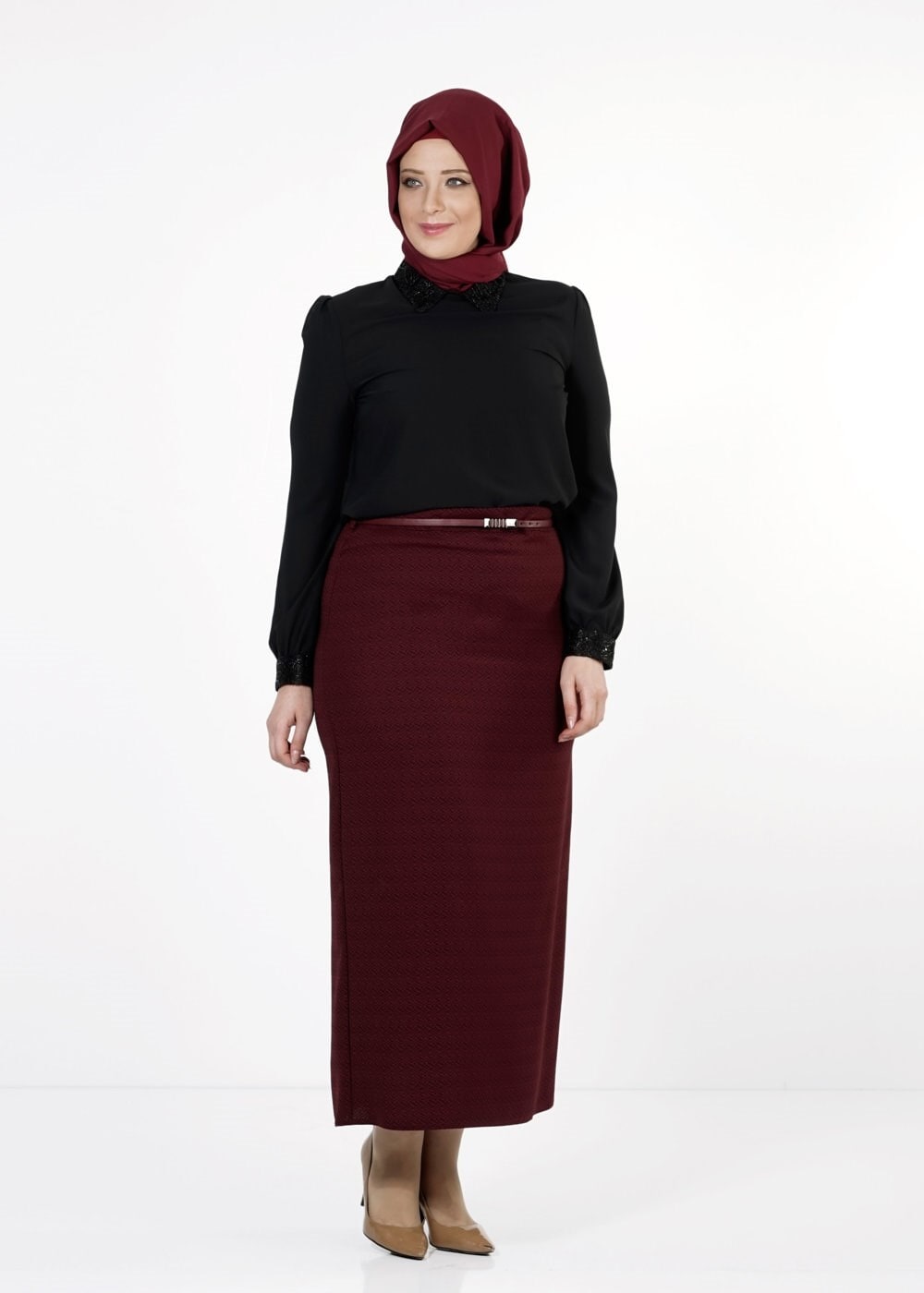 Tesettür giyim MÜRDÜM DÜZ KESİM ETEK 6779 