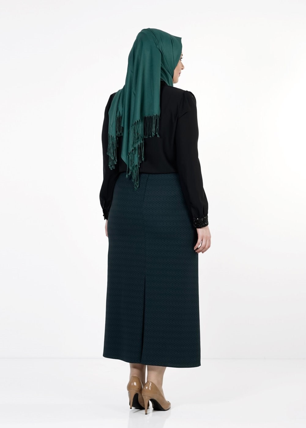 Tesettür giyim YEŞİL DÜZ KESİM ETEK 6779 