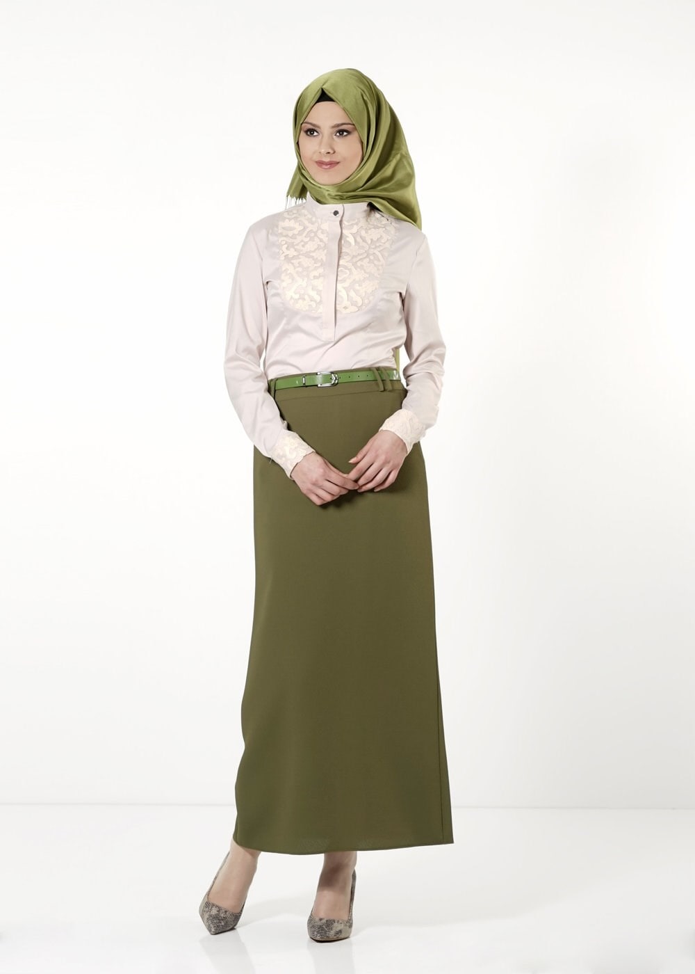 Tesettür giyim YEŞİL KALEM ETEK 6780 