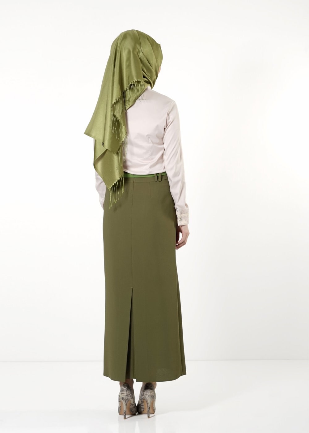 Tesettür giyim YEŞİL KALEM ETEK 6780 