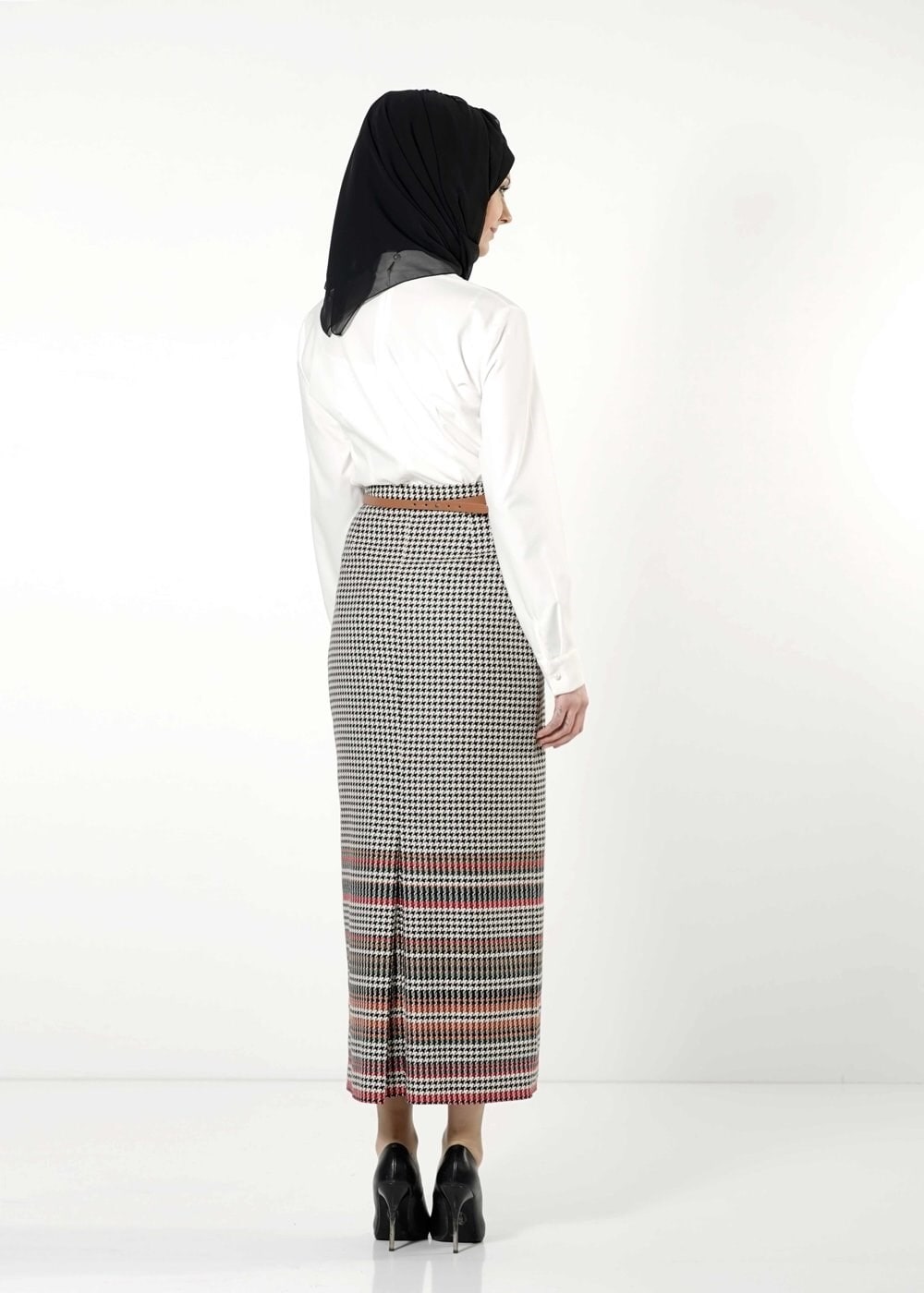 Tesettür giyim BORDO DESENLİ ETEK 6781 