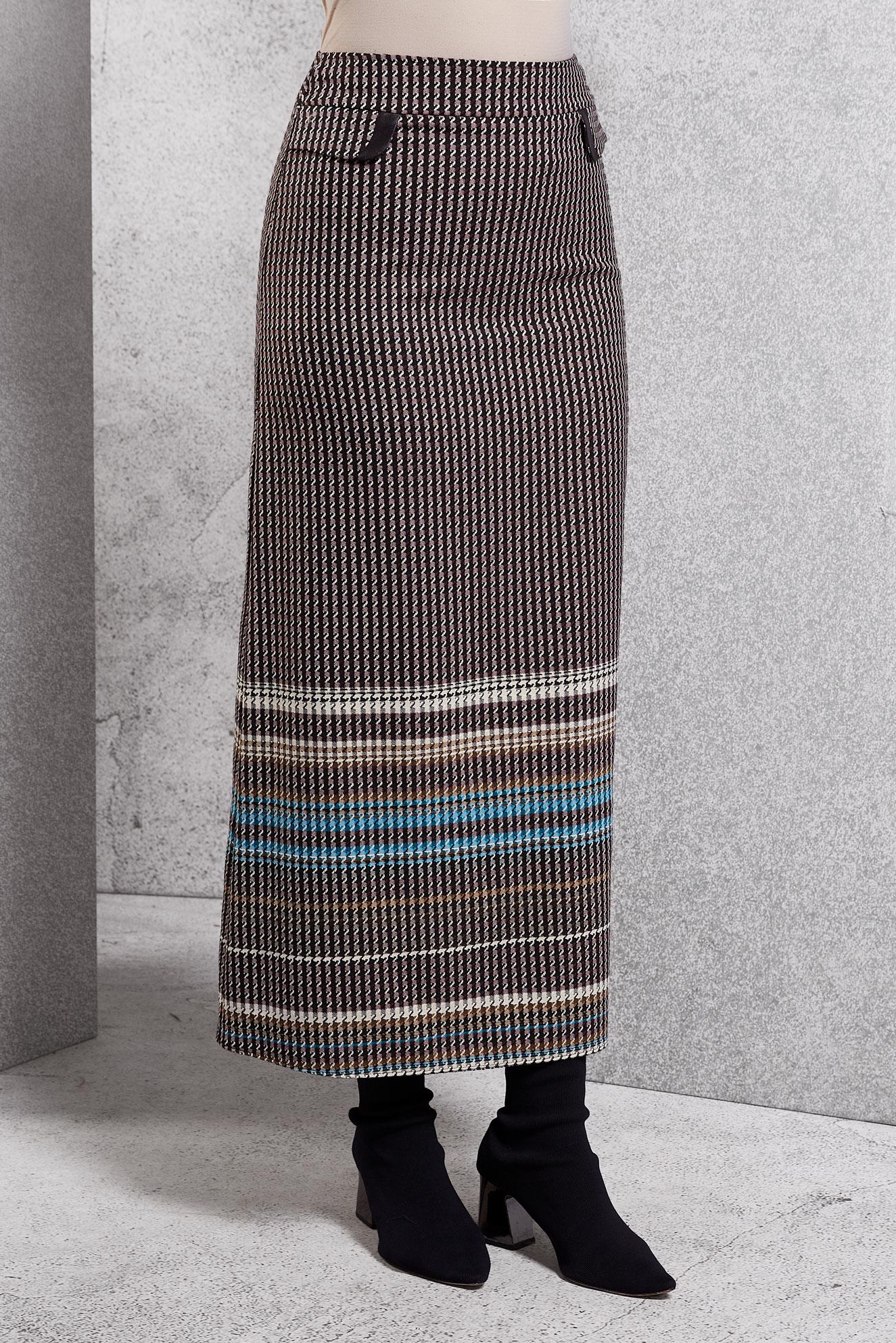 Tesettür giyim MÜRDÜM KAZAYAĞI DESENLİ ETEK 6782