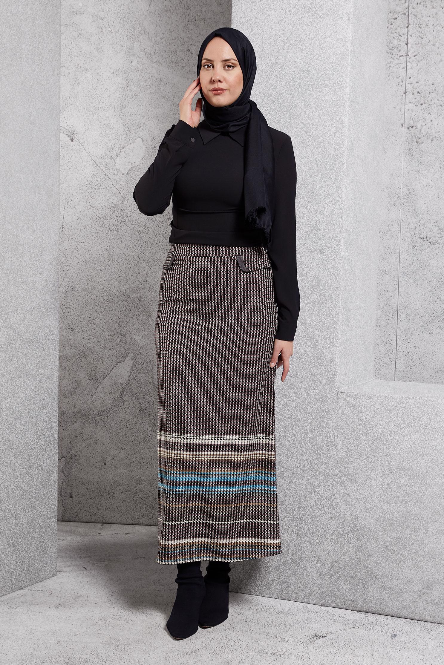 Tesettür giyim MÜRDÜM KAZAYAĞI DESENLİ ETEK 6782