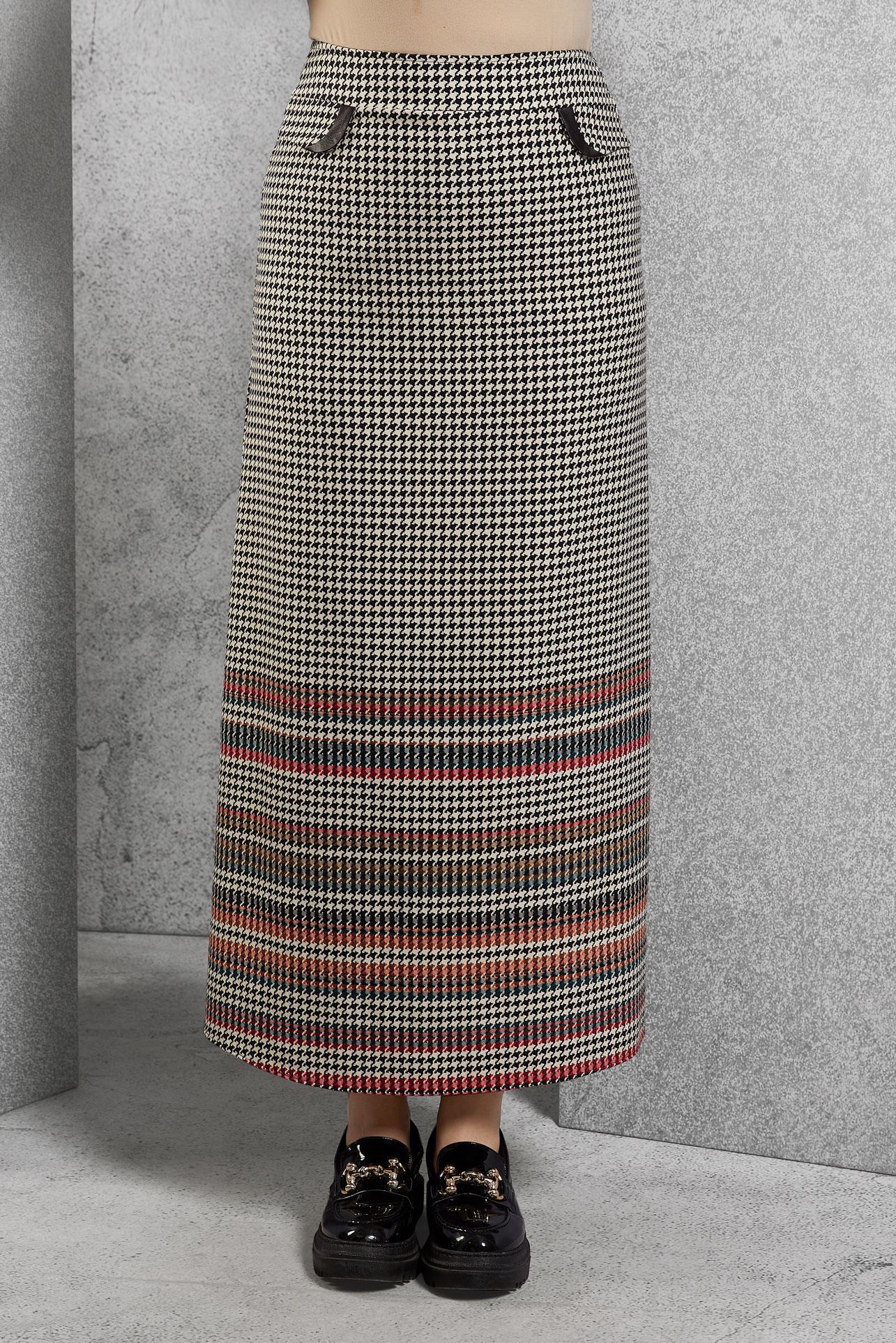 Tesettür giyim SİYAH KAZAYAĞI DESENLİ ETEK 6782