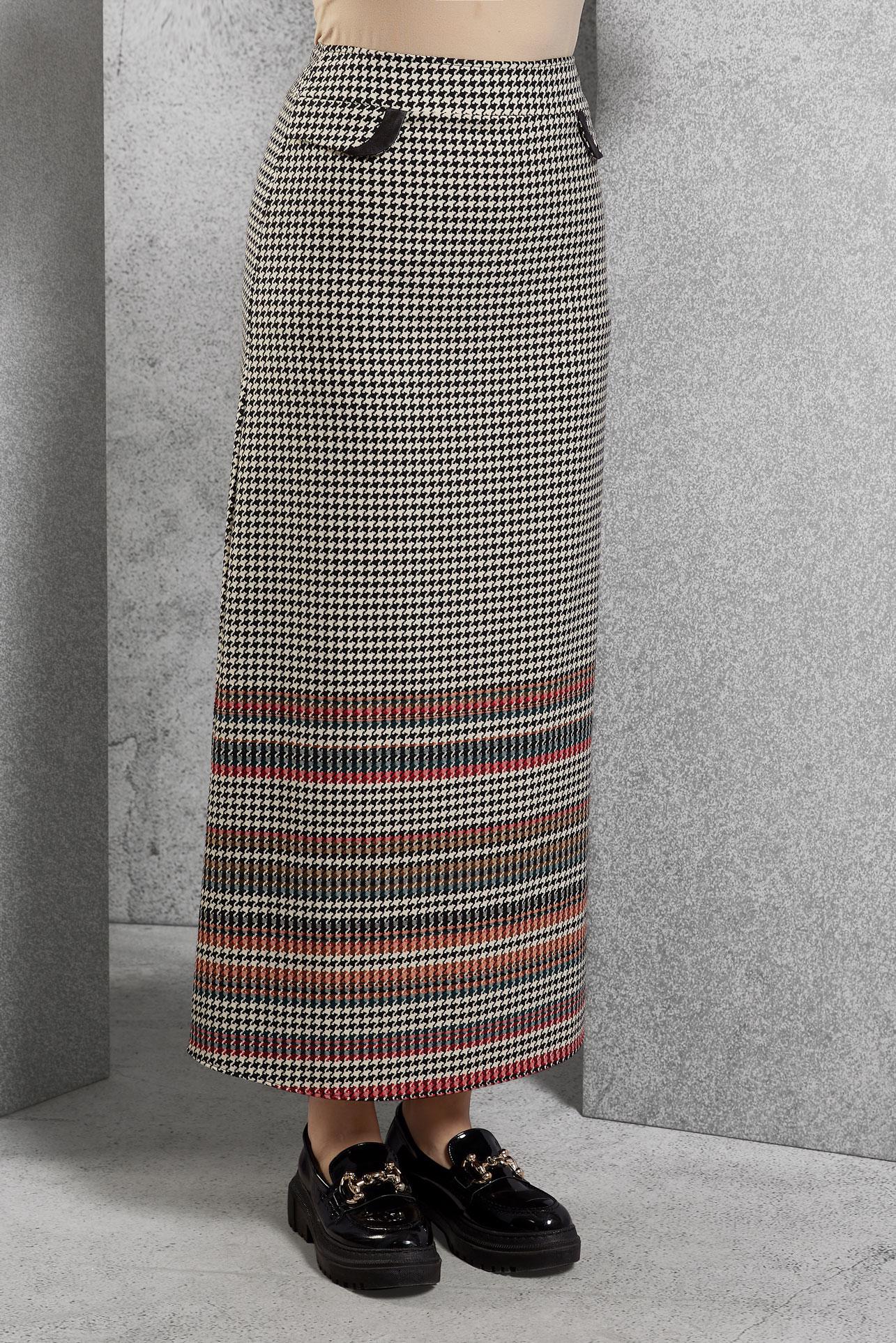 Tesettür giyim SİYAH KAZAYAĞI DESENLİ ETEK 6782