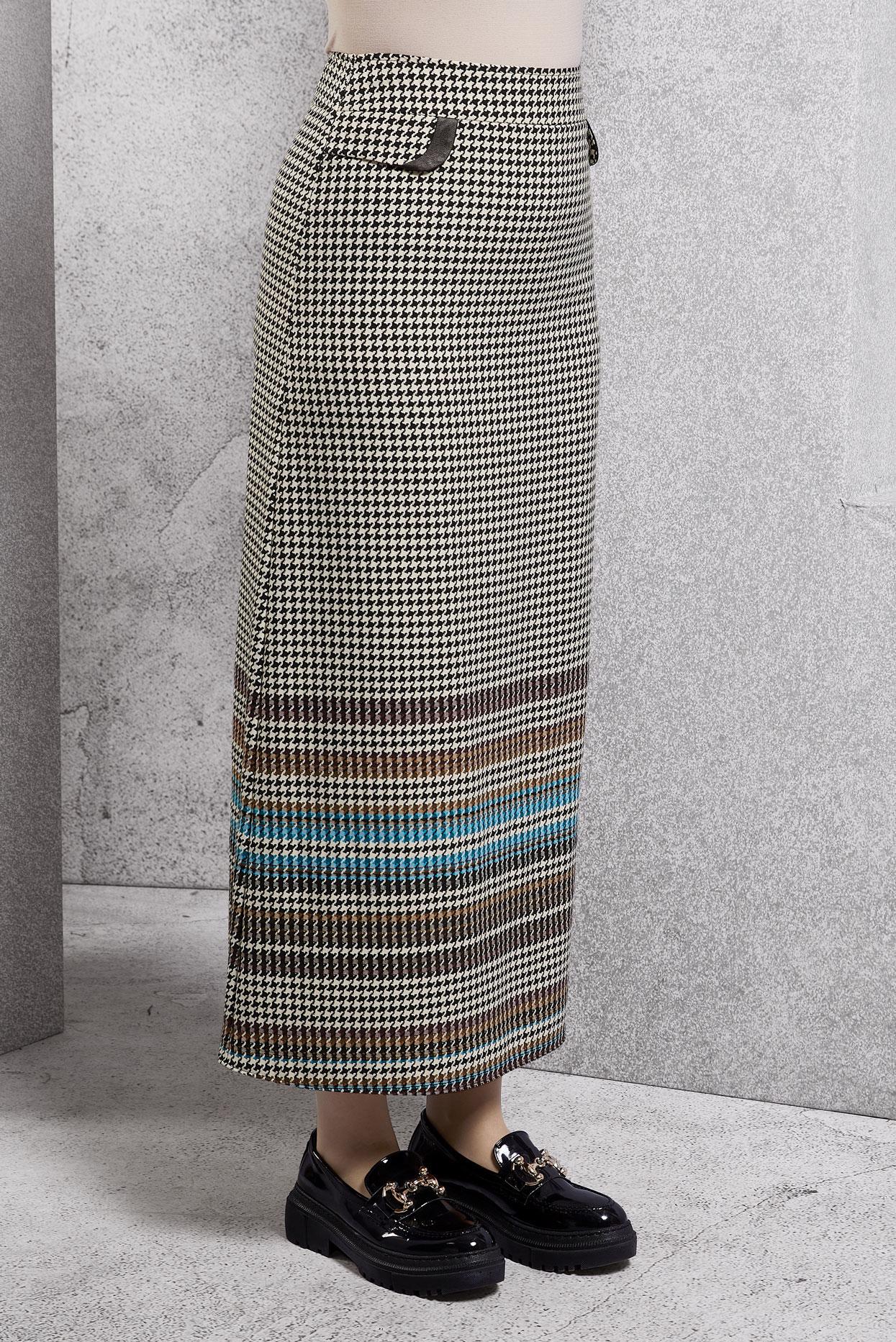 Tesettür giyim BEJ KAZAYAĞI DESENLİ ETEK 6782