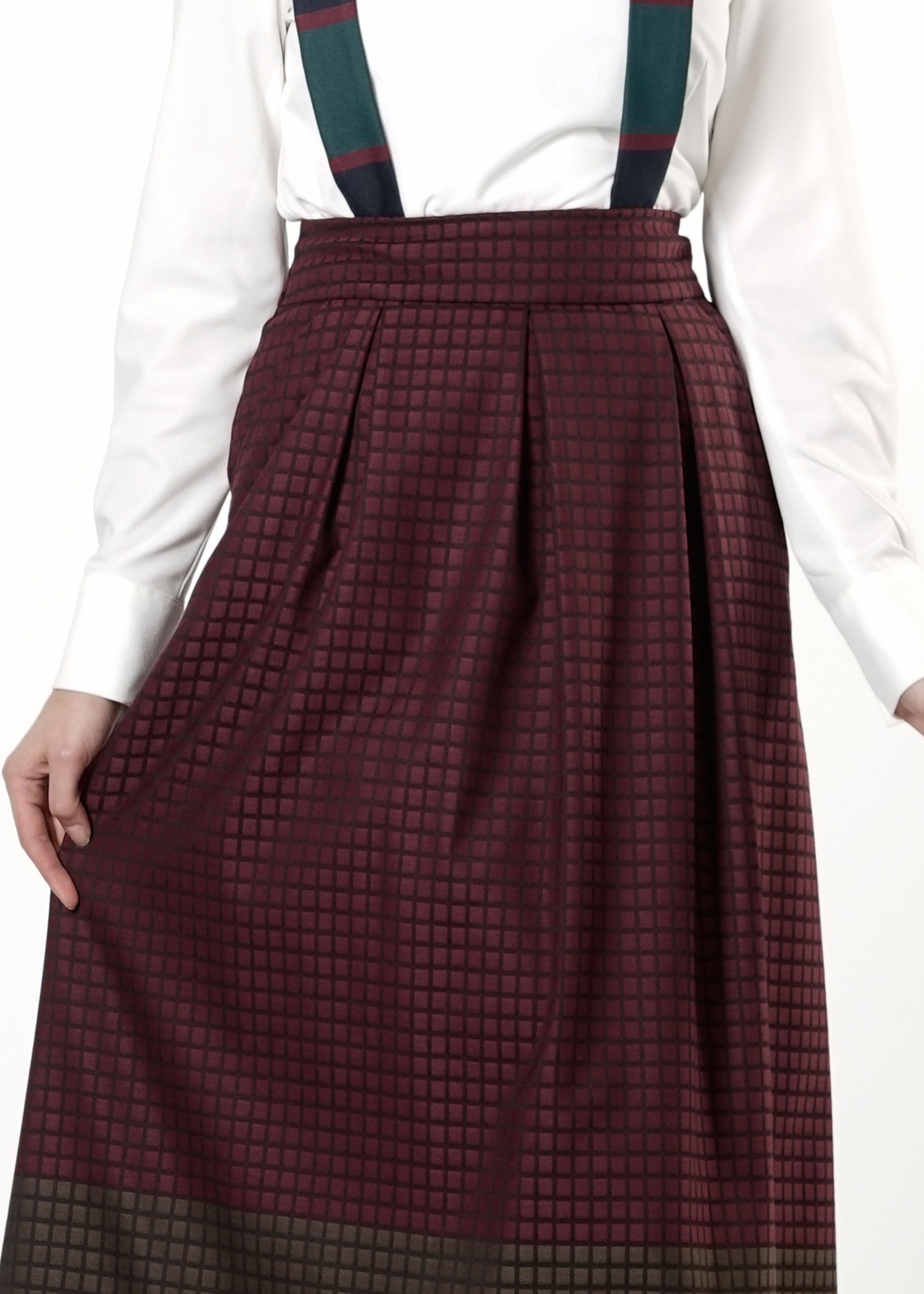 Tesettür giyim BORDO DESENLİ ASKILI ETEK 6783 