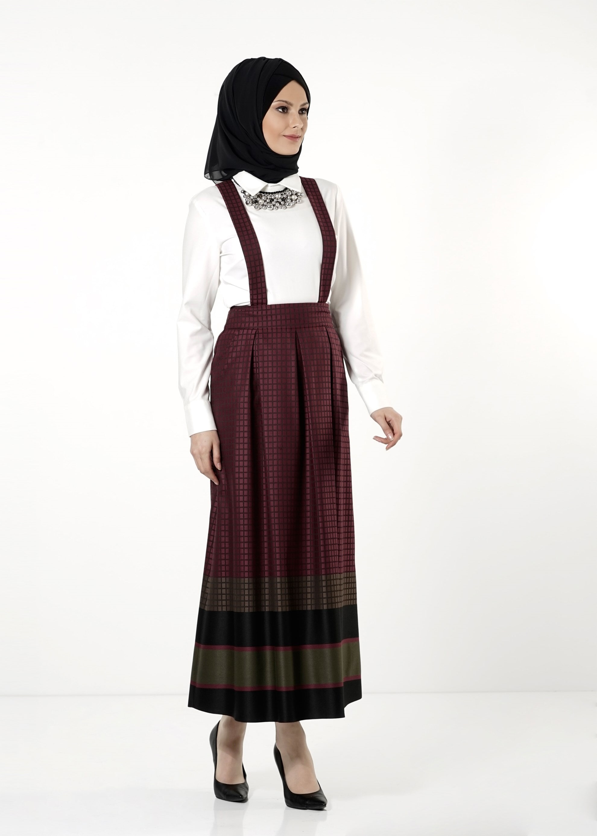 Tesettür giyim MÜRDÜM DESENLİ ASKILI ETEK 6783 