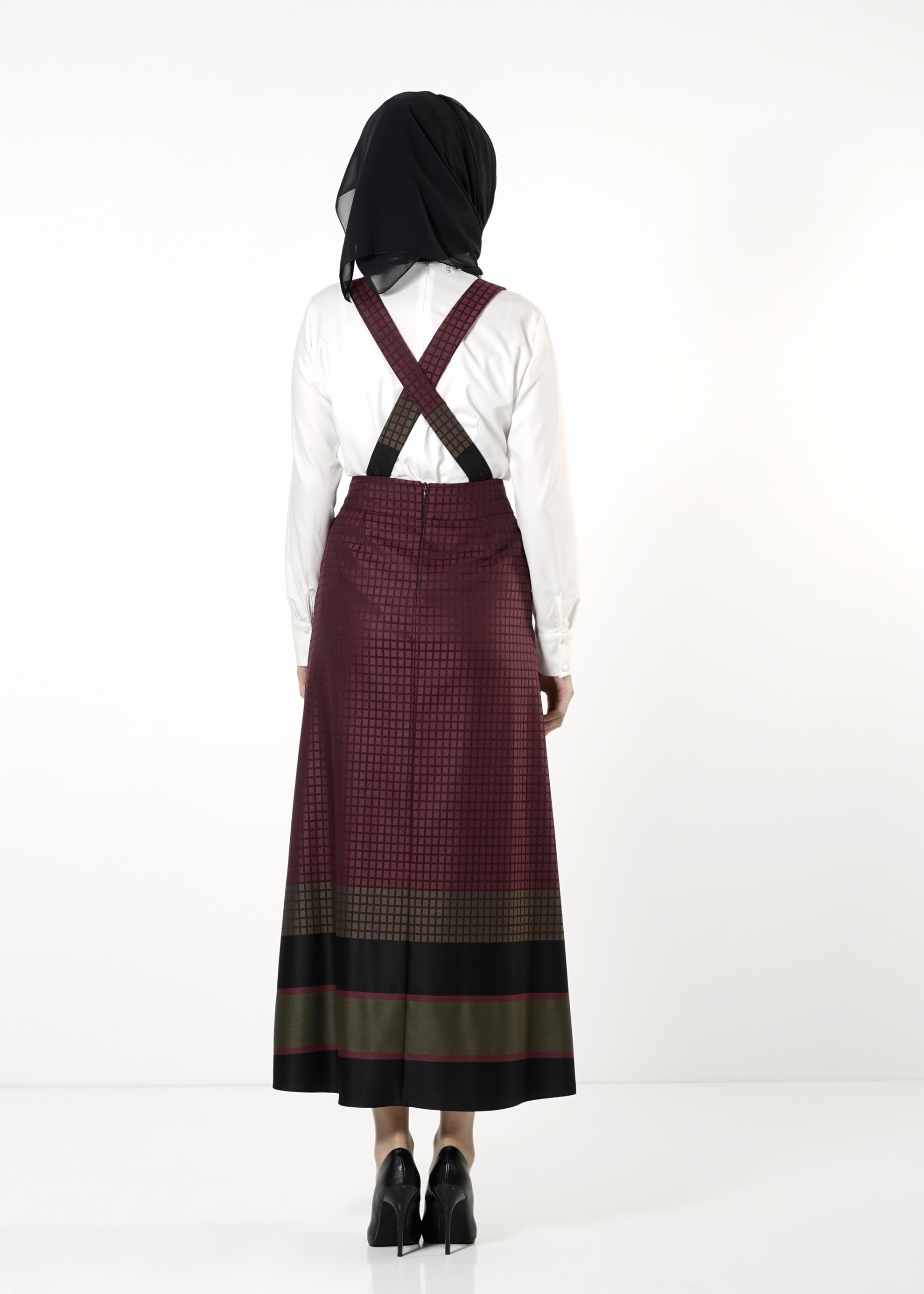 Tesettür giyim MÜRDÜM DESENLİ ASKILI ETEK 6783 