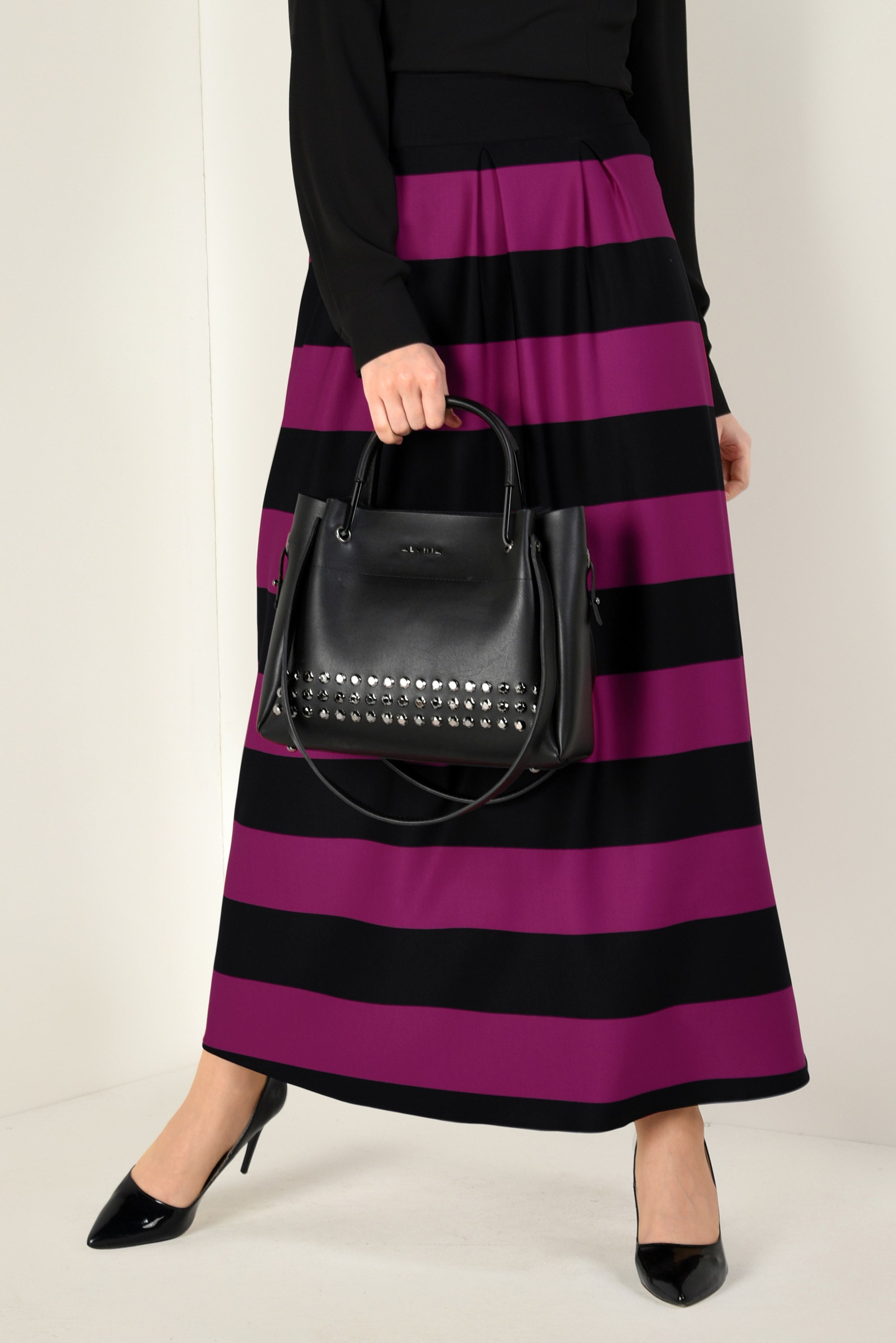 Tesettür giyim FUŞYA ŞERİTLİ ETEK 6785 