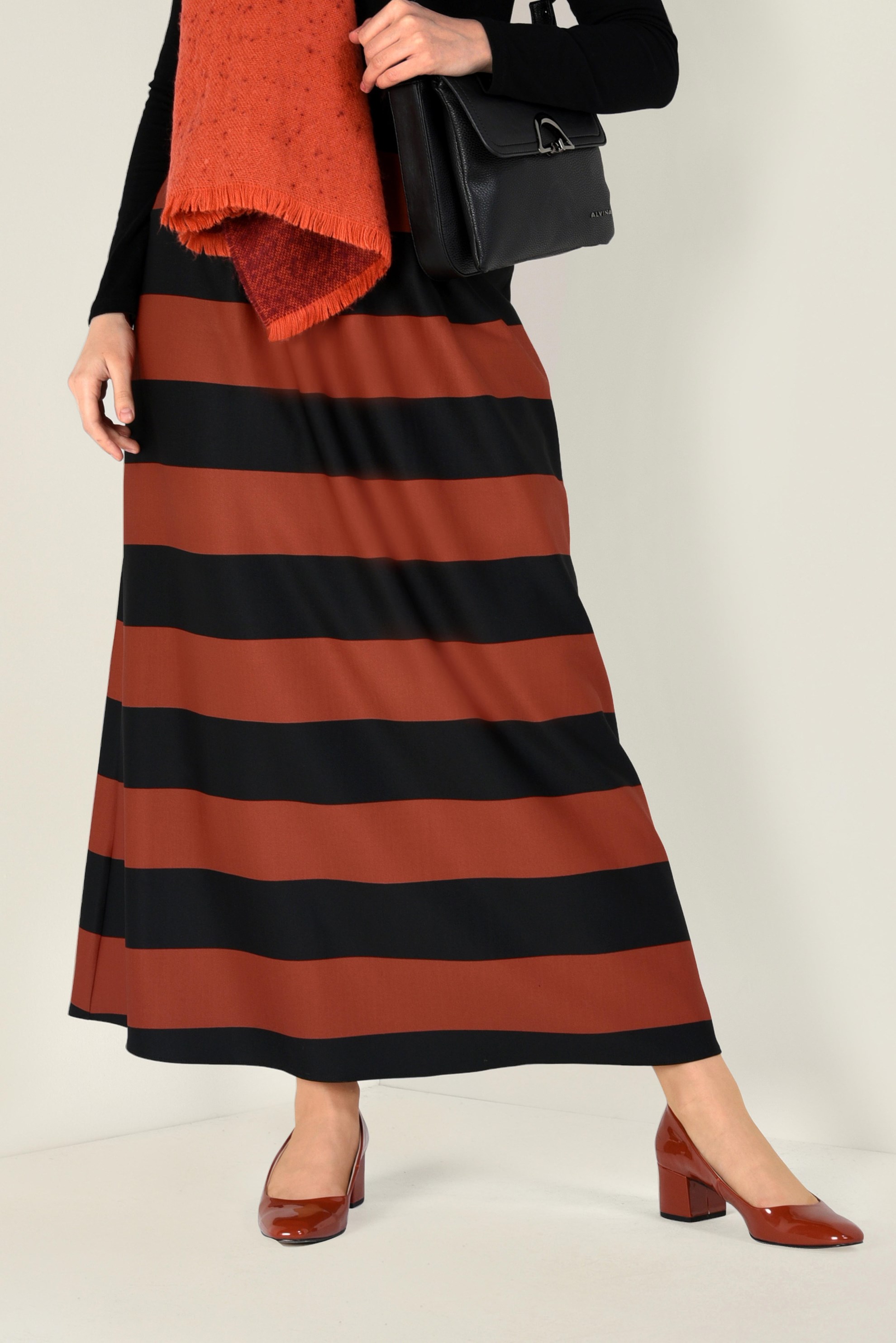 Tesettür giyim TABA ŞERİTLİ ETEK 6785 