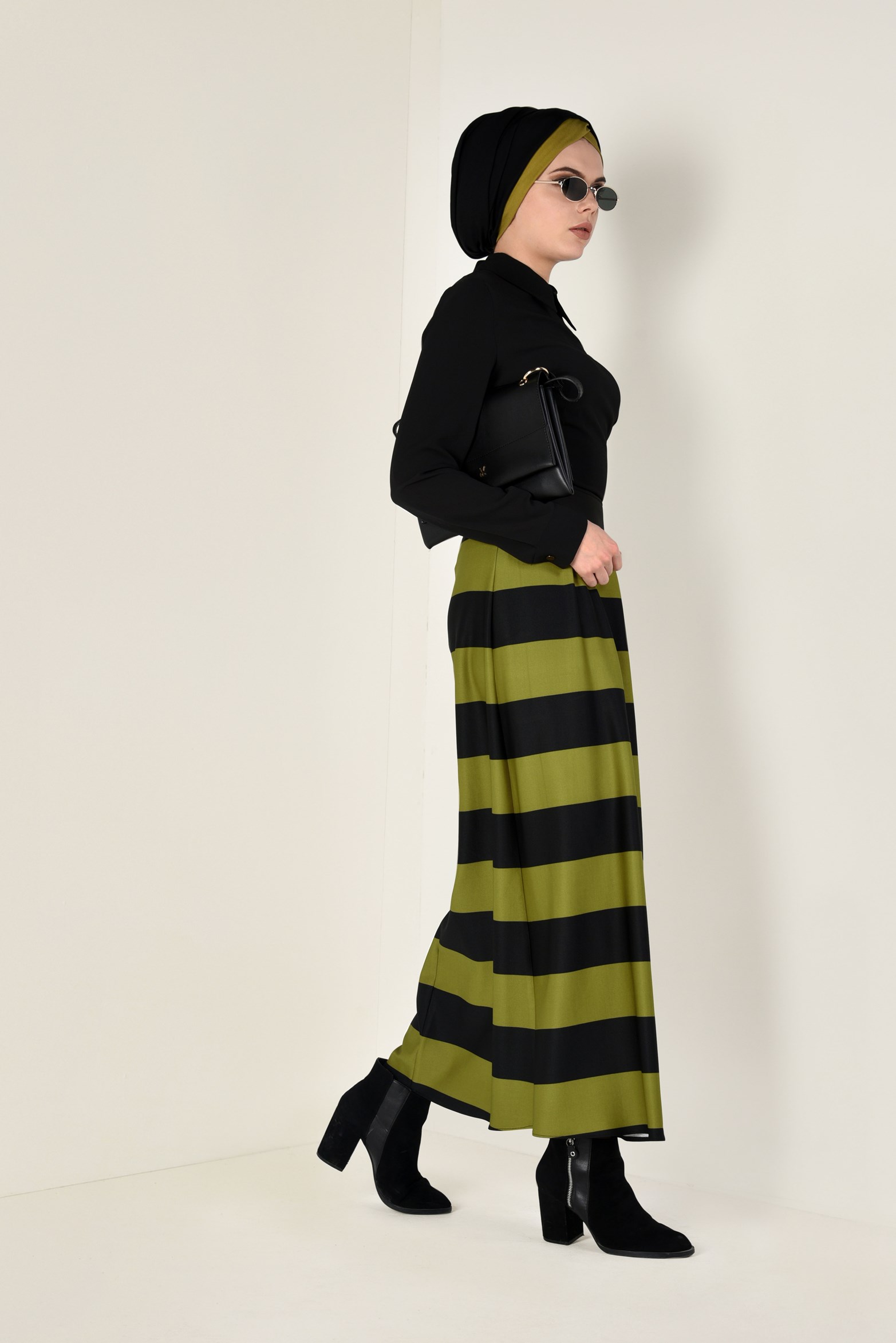 Tesettür giyim YEŞİL ŞERİTLİ ETEK 6785 