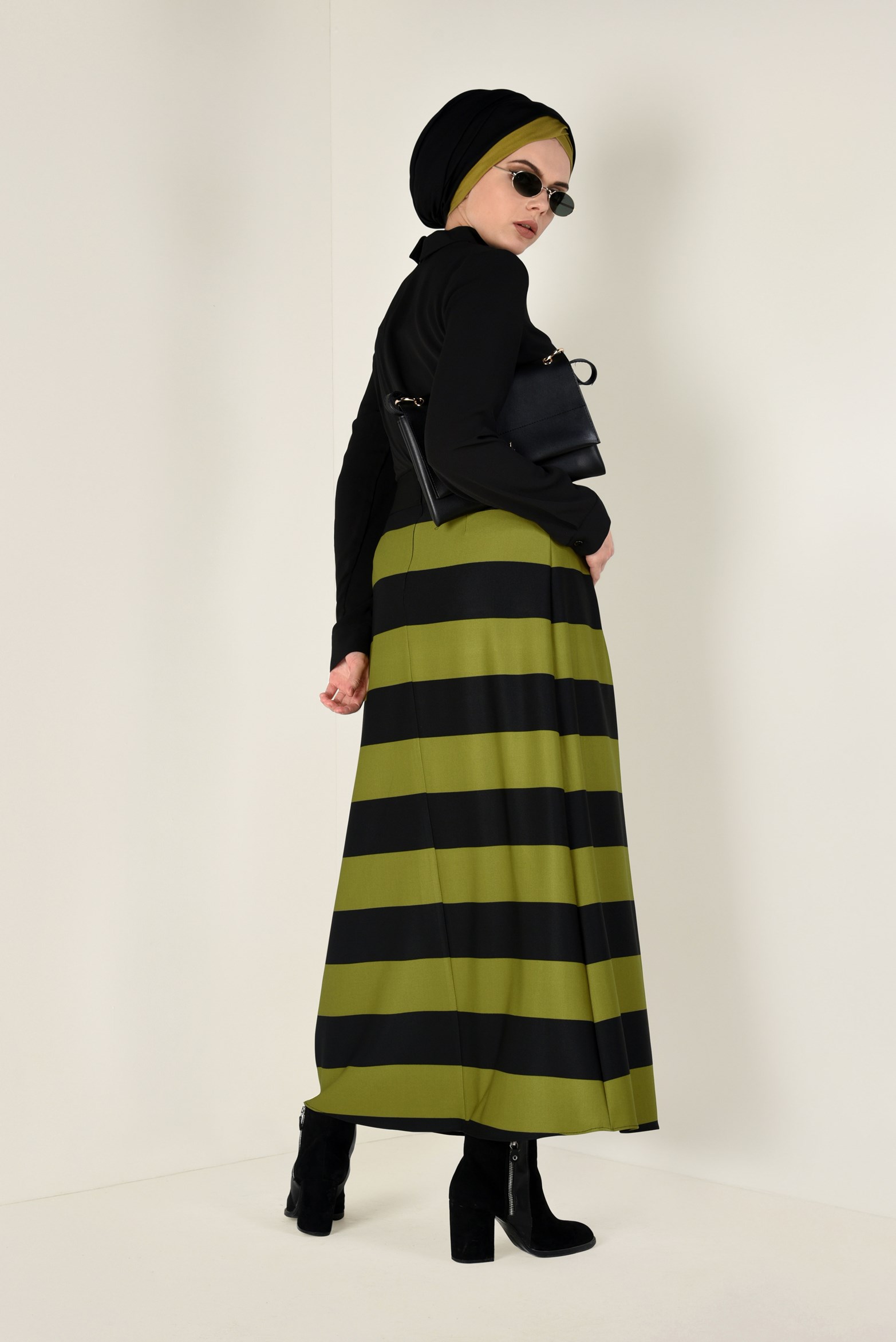 Tesettür giyim YEŞİL ŞERİTLİ ETEK 6785 