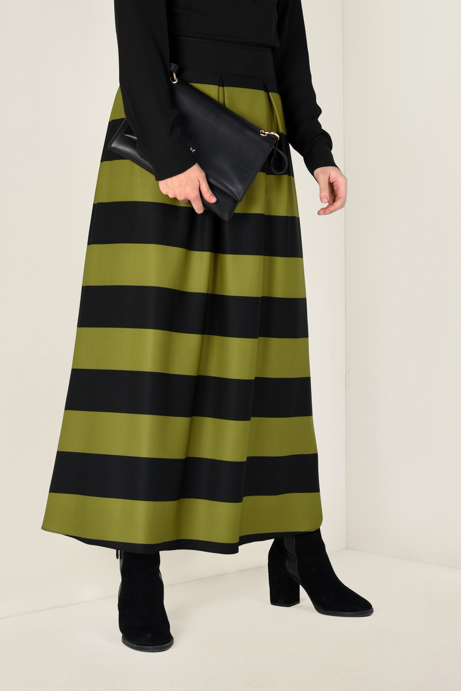 Tesettür giyim YEŞİL ŞERİTLİ ETEK 6785 